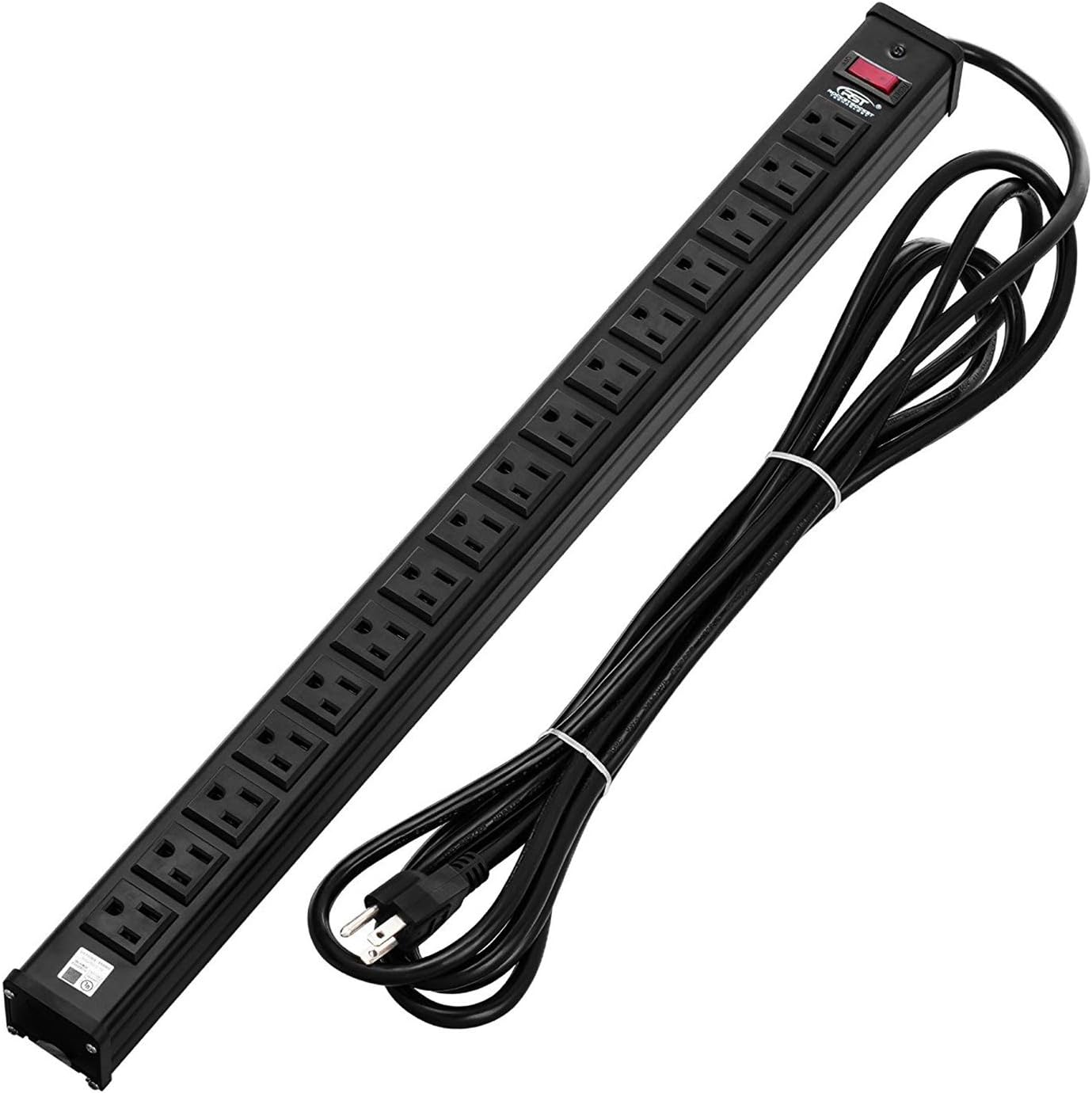 Power BarCRST 16Outlet Heavy Duty Power Bar with 15Ft Cord,Meta Long