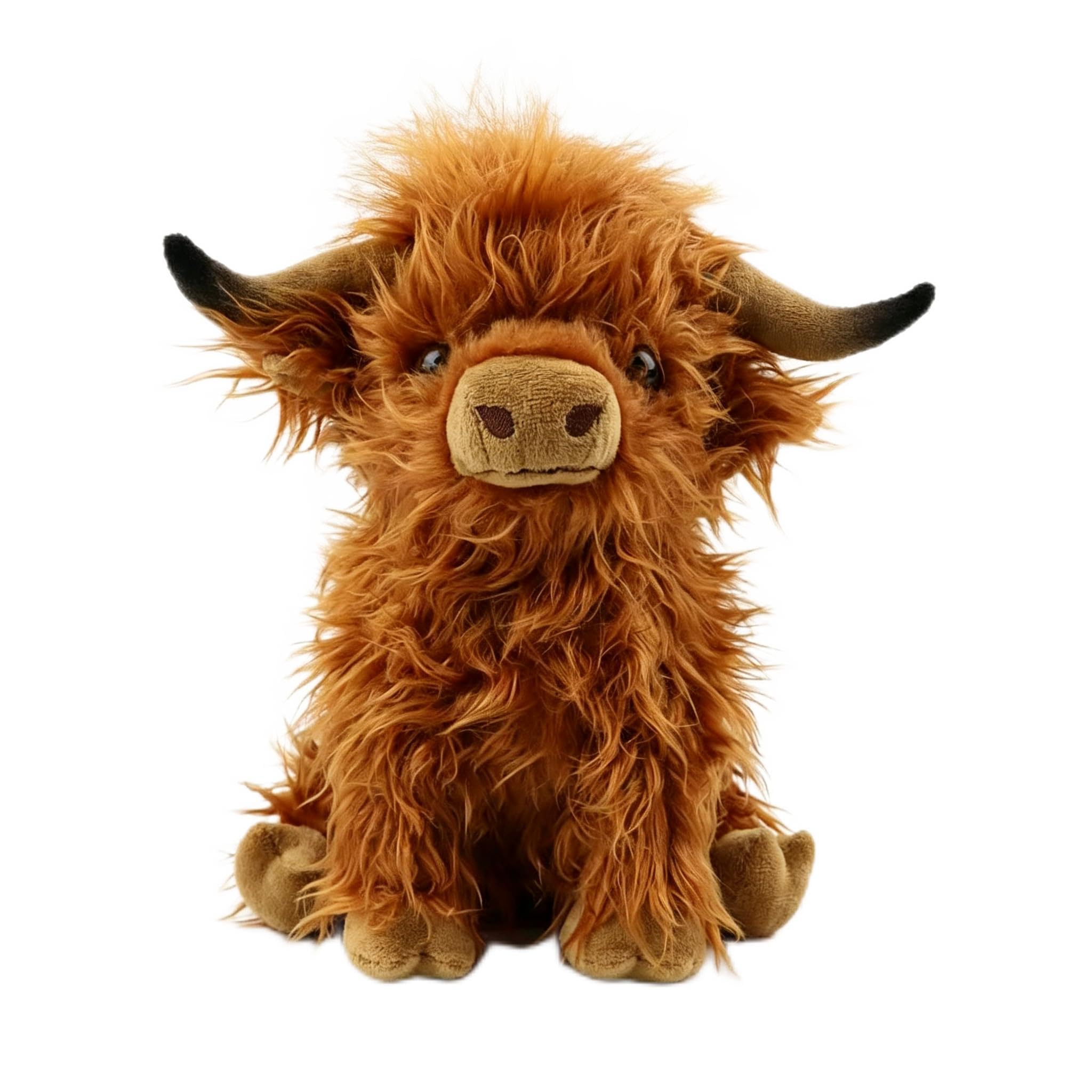 25 cm Highland Cow Plush, Cute Highland Cows Doll, Farm Animal Stuffed Soft Plush Doll, Animal Throw Plushie Pillow Present for Collectors(Brown)