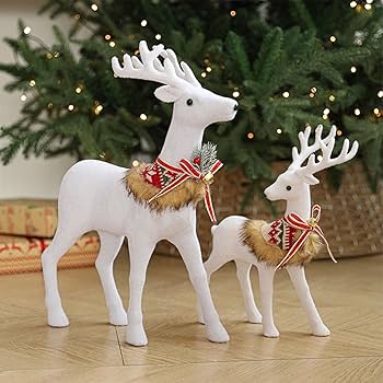 Amazon | クリスマスホワイトトナカイの置物現実的なクリスマス