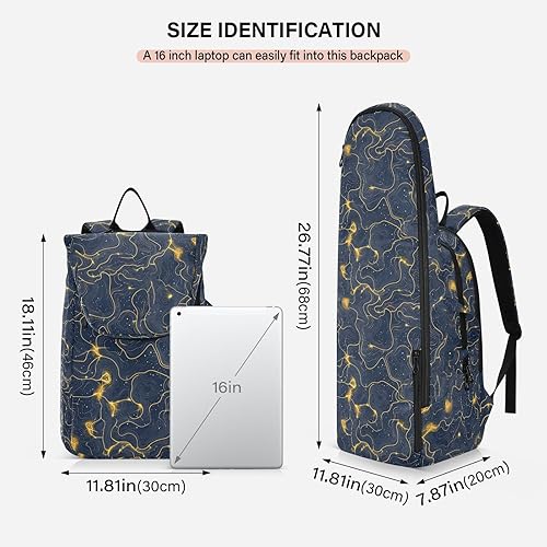 Miniatura 3 de Mochila de bádminton de tenis, transpirable, azul y dorado, mapa de aventura, 2 raquetas acolchadas para tenis, bolsa de gimnasio para mujeres,