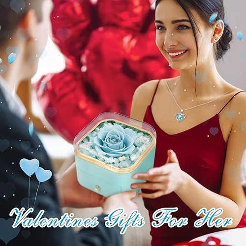 Miniatura 3 de Beferr Regalos para el día de San Valentín para ella, rosa real preservada con collar, rosas eternas, flores para entrega, regalos de cumpleaños