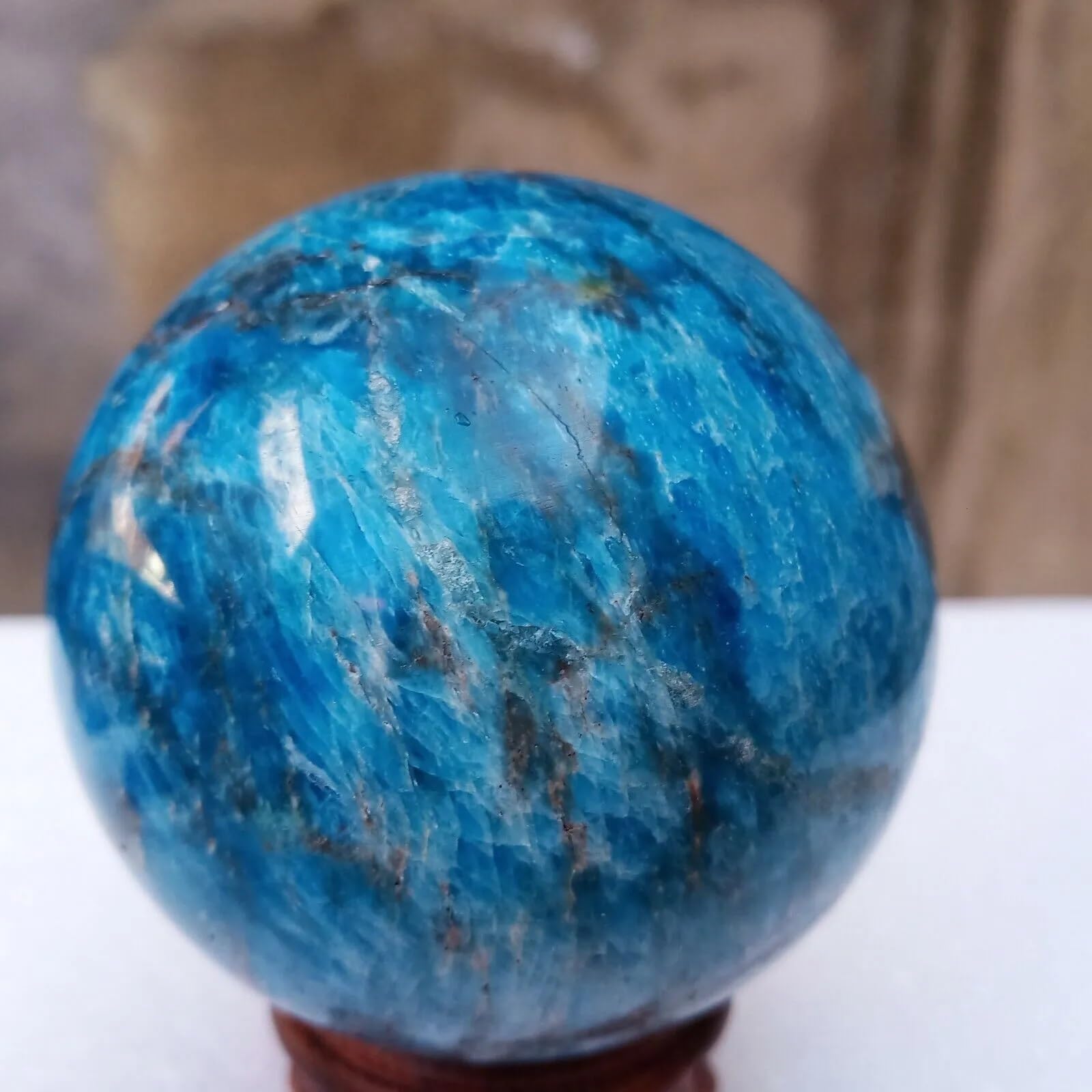 SHFTQXSLAT Stone Polished Blue Apatite Crystal Ball Ornament(900-1000g)
