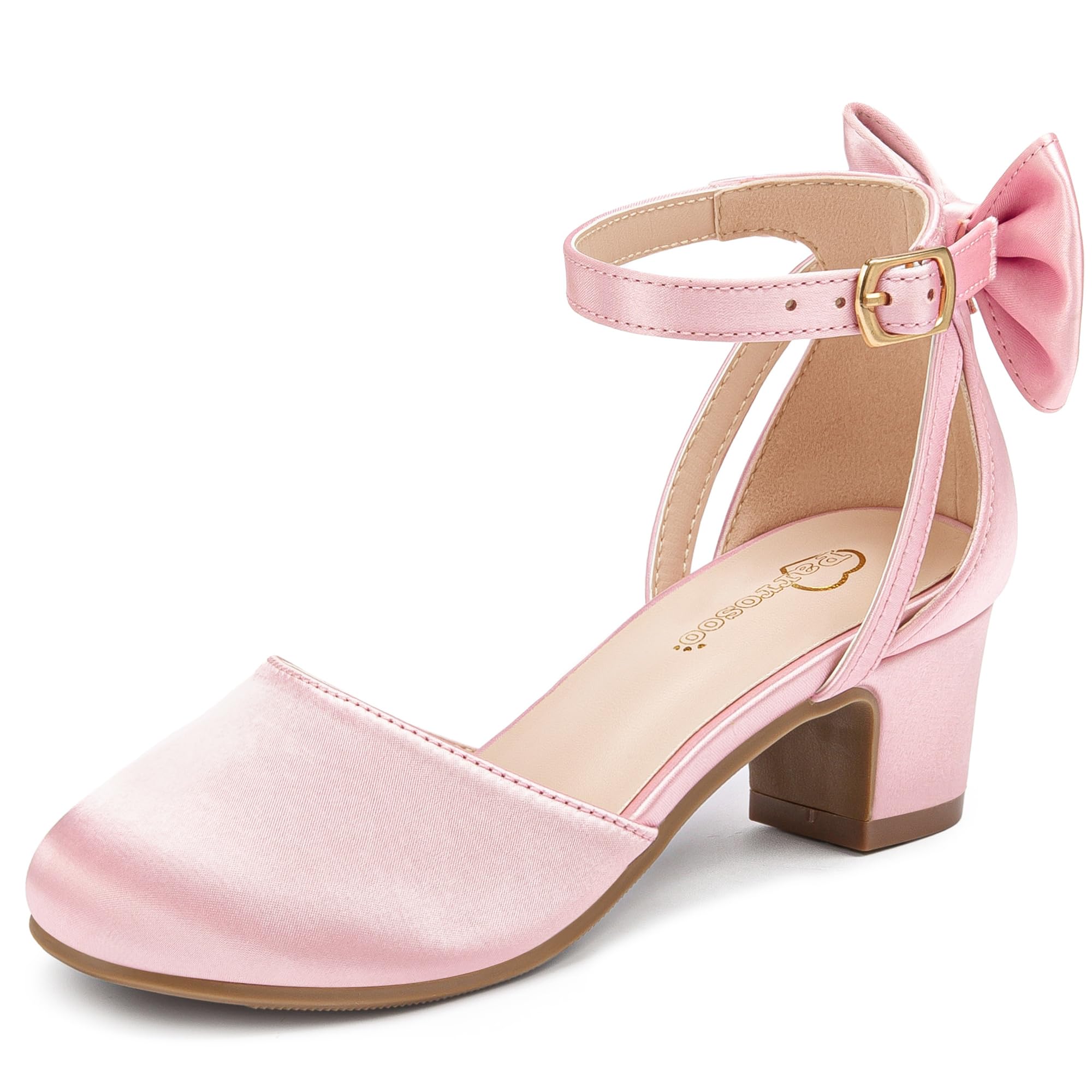 Girls Heels Dress Shoes Flower Girl Pumps with Cute Bow Closed Toe