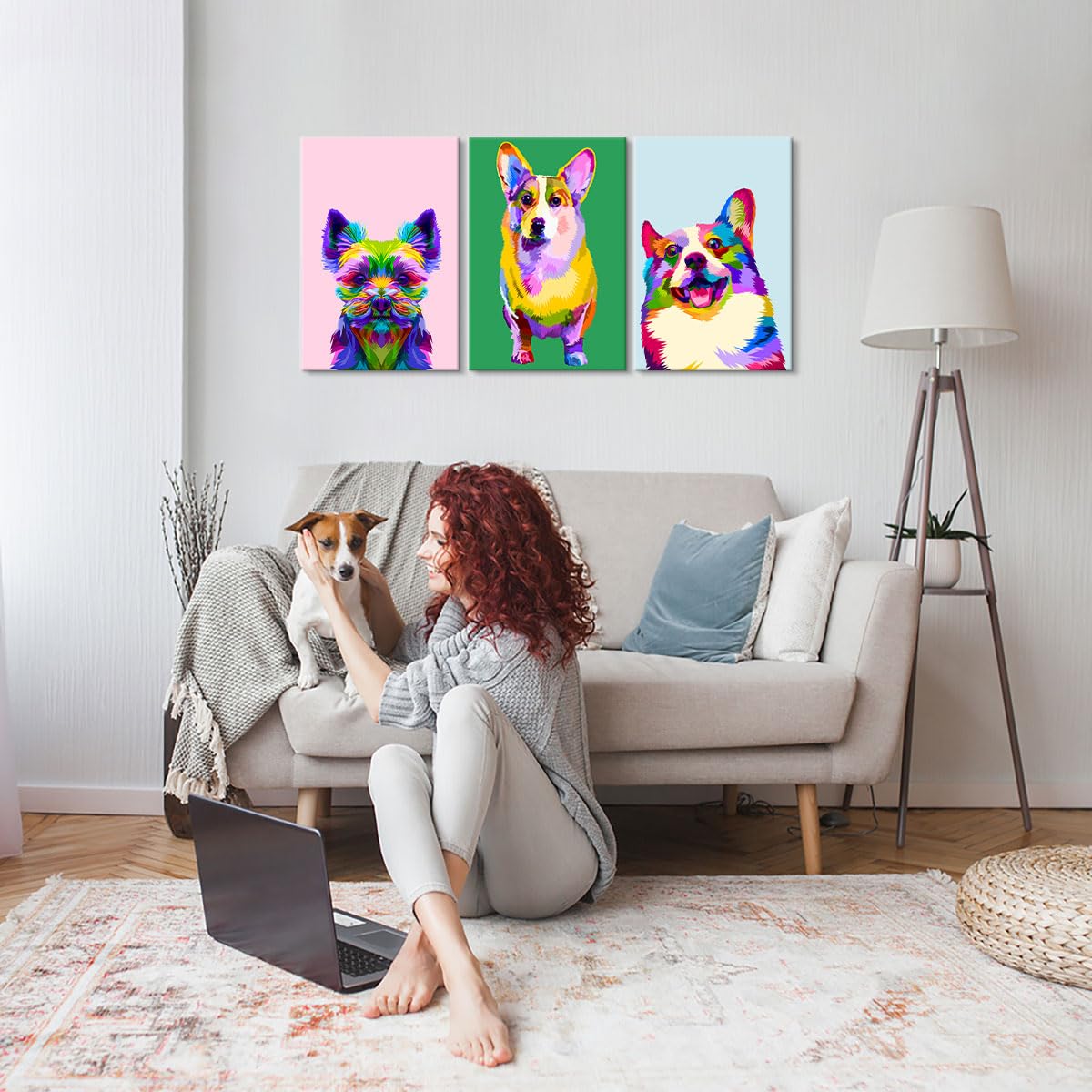 Amazon.co.jp: Mistyefly 3ピース カラフルな犬 キャンバス ウォール