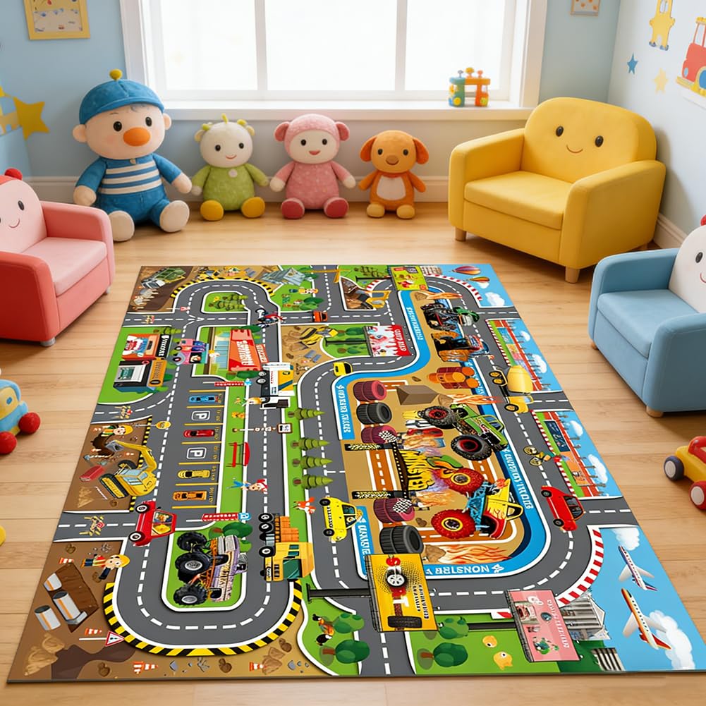 Tapis de Jeu pour Voiture, Antidérapant Tapis de Route Tapiss de Rue Tapiss de Jeu 3D pour Enfants Tapisvoiture Plan de Ville Antidérapants pour Chambre à Coucher et Salle (80 x 50 cm)