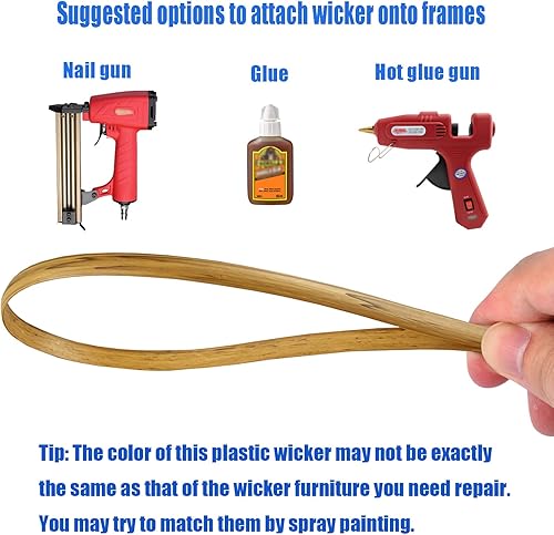Miniatura 6 de Kit de reparación de mimbre de plástico de grano de madera ligera de 130 pies con herramienta de tejido de acero inoxidable, material de ratán de