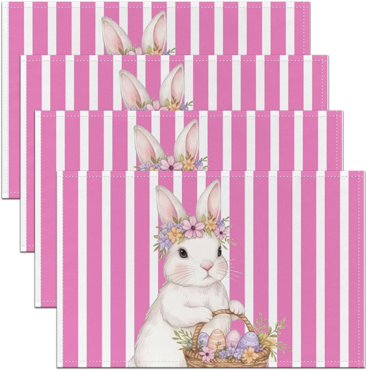 Amazon.com: Cute White Rabbit Table Mat,Happy Easter Eggs Floral ...