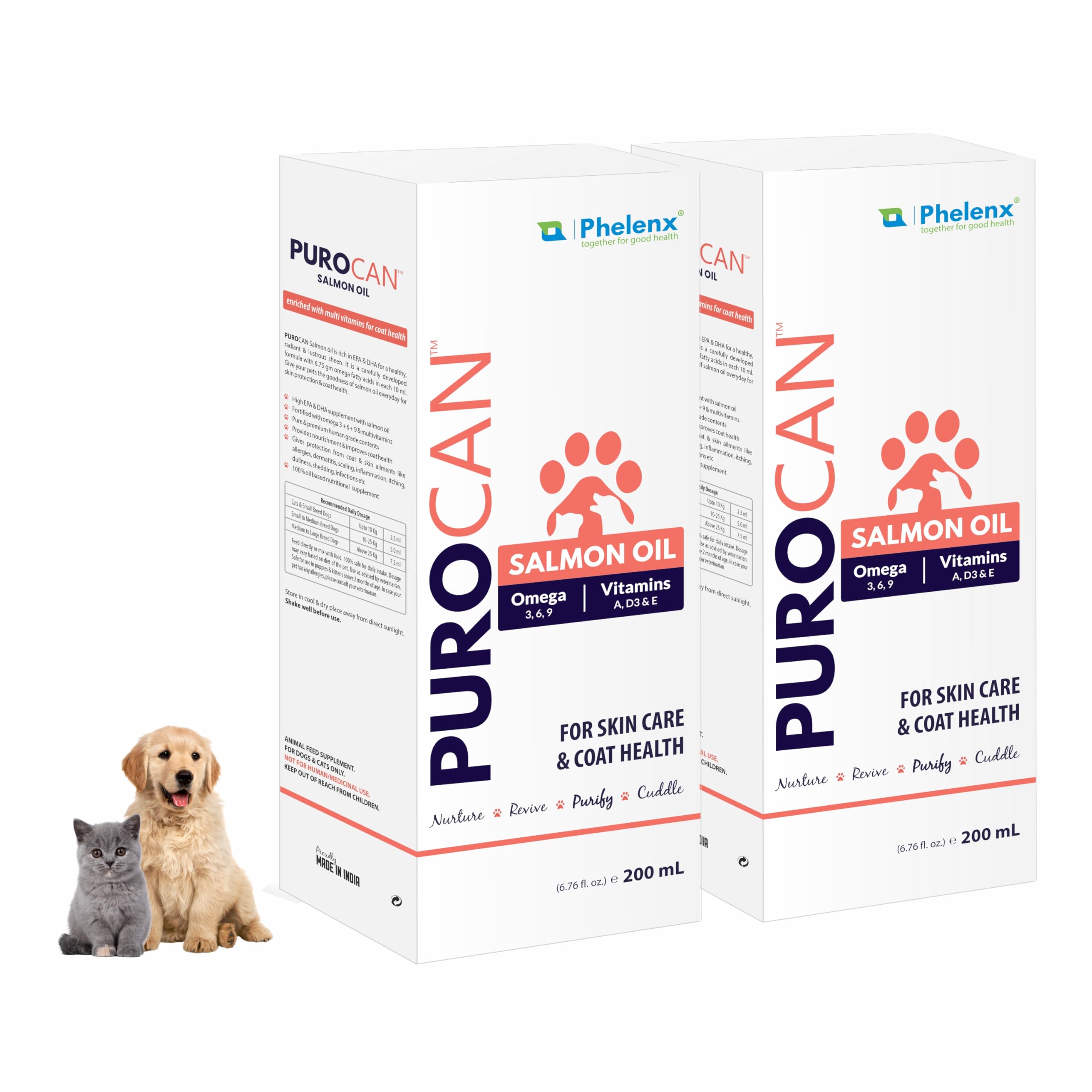 PHELENX | Purocan - Salmon Oil Coat Health Supplement for Dogs & Cats | 200 mL + 200 mL (Pack of 2) (B09Q3KXG2D) Amazon Price History, Amazon Price Tracker