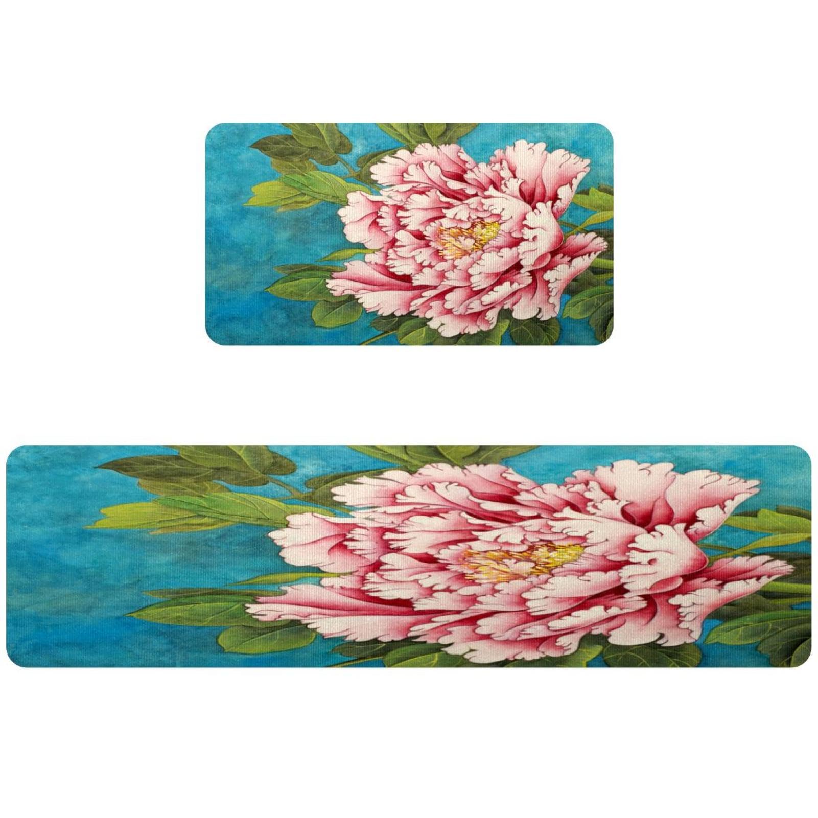 Tapis de cuisine pivoine chinoise lot de 2 tapis absorbants lavables