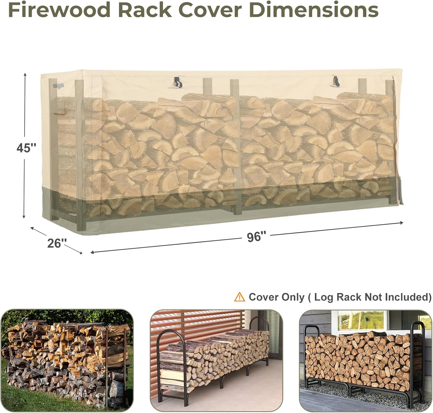 BPS 8 FT Firewood Rack Cover, 600D Waterproof Oxford Outdoor Log Rack Cover with Zipper and Air Vent for Outdoor Wood Rack