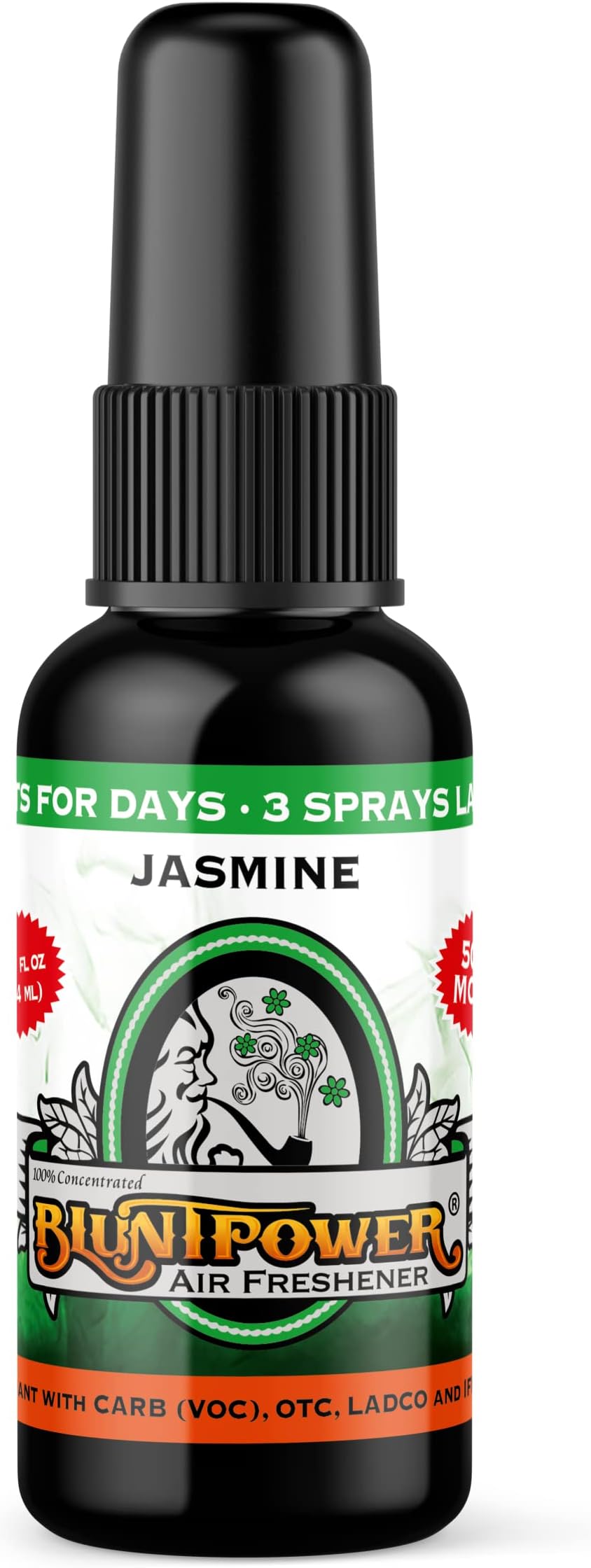 BluntPower (Jasmine, 1 Pack) Concentrated Air Freshener for Room and Car Spray - Oil-Based Diffuser Spray Bottle - Long-Lasting Bathroom Spray, Car Freshener, & Odor Eliminator Spray