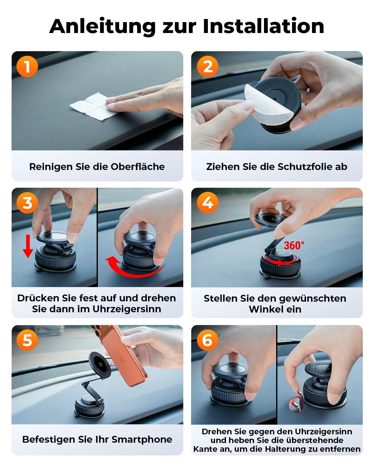 Upgraded - Supporto magnetico per cellulare in nano-gel, girevole a 360°, in metallo, per auto con potenza di aspirazione 119+LBS e magnete più forte, per iPhone 17 Pro Max