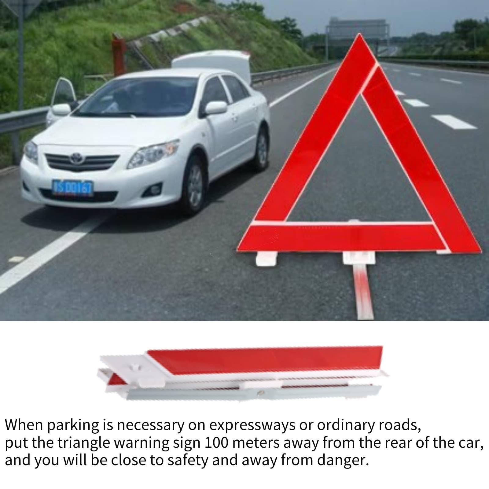 Triangle De Présignalisation Pliable Pour Voiture - Rouge - Base Stable - Pour Panne Ou Arrêt D'Urgence