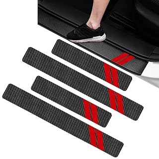 MLY 4 PCS Door Sill Protector, Carbon Fiber Car Door Protector, Anti-Scratch PU Leather Easy to Clean Sticker, Universal Dodge Durango Accessories for Car (Red & Black) - Amazon product rated Grade A