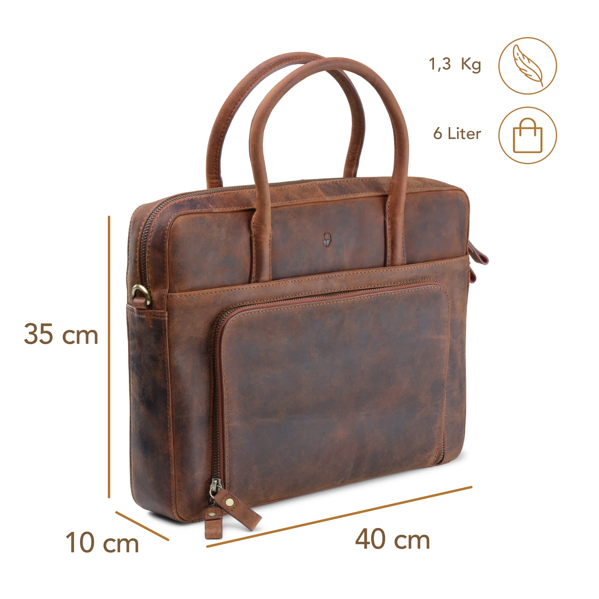 DONBOLSO Laptoptasche Nizza I Leder Umhängetasche mit Notebookfach I Aktentasche für Laptop I Schultertasche für Damen und Herren I Businesstasche I Vintage Braun