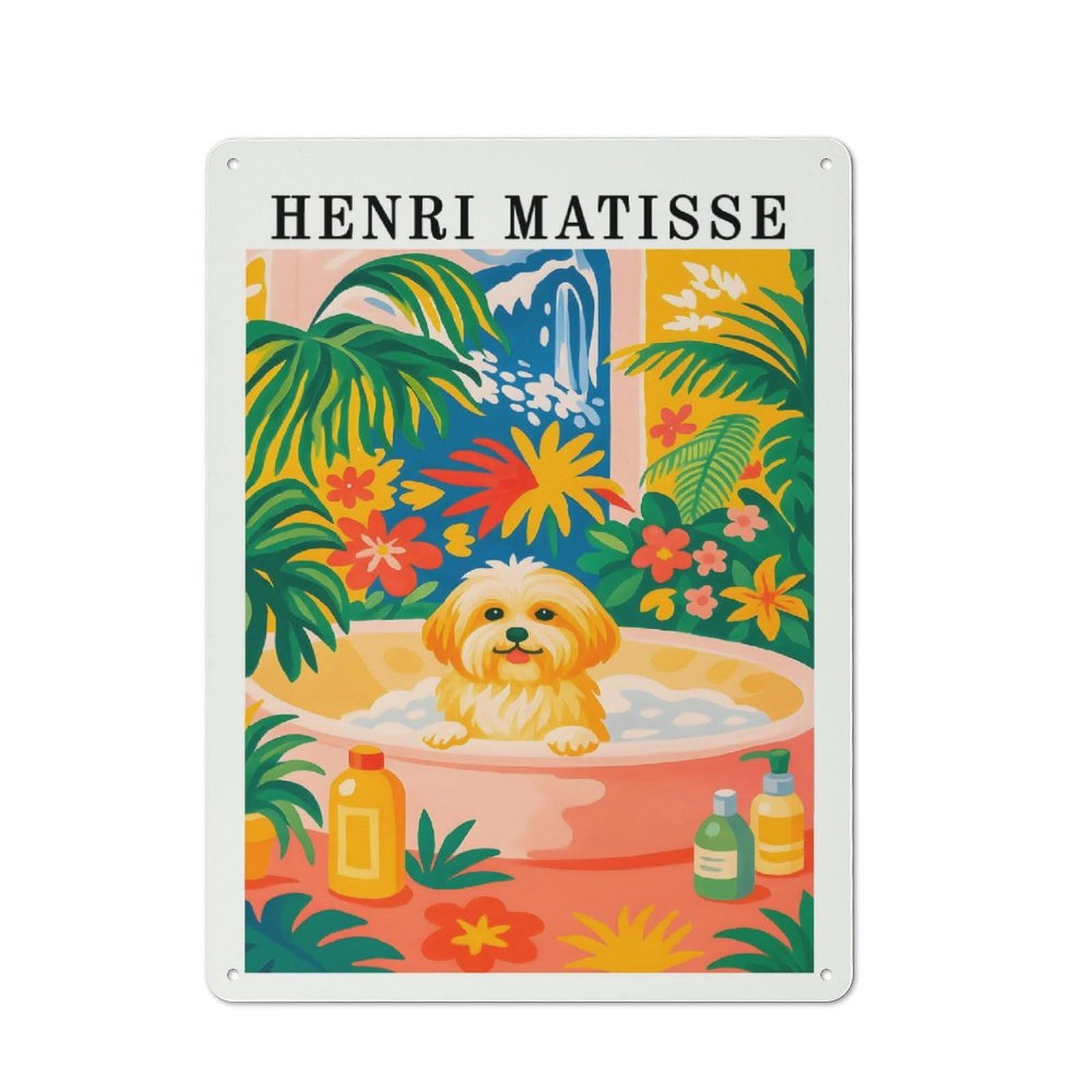 Henri Matisse Style Dog Bath Retro Metal Wall Decor 40x30cm, Retro Metal Sign for Garage, Hobby Room, Office Or Man Cave