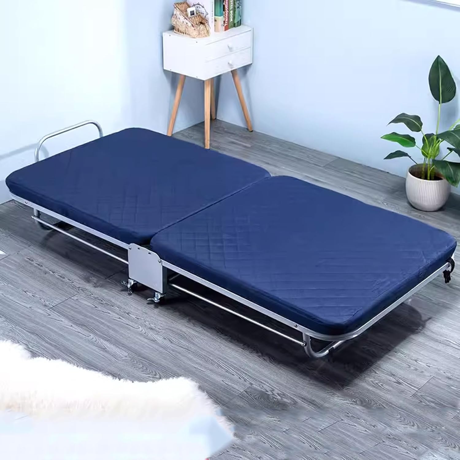 Portable Folding Adult Bed,Adult Folding Bed, Folding Bed with Mattress for Adults 5-Position Folding Chaise Lounge Chair for Indoor Outdoor Travel Made of Iron Bracket Heavy Duty Supports 3