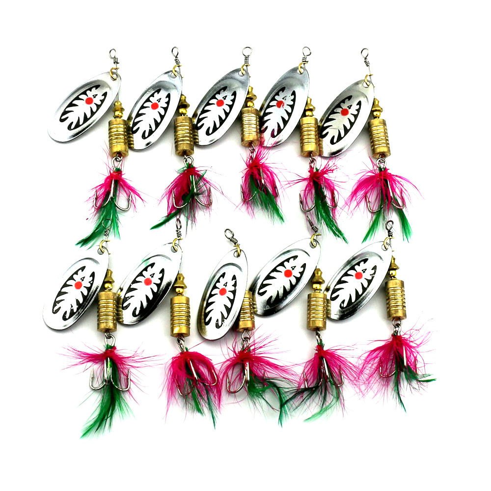 10 Esche Pesca Cucchiaino Rotante Metallo 6,7cm 7,3g Per Persico, Luccio, Spigola - HENGJIA