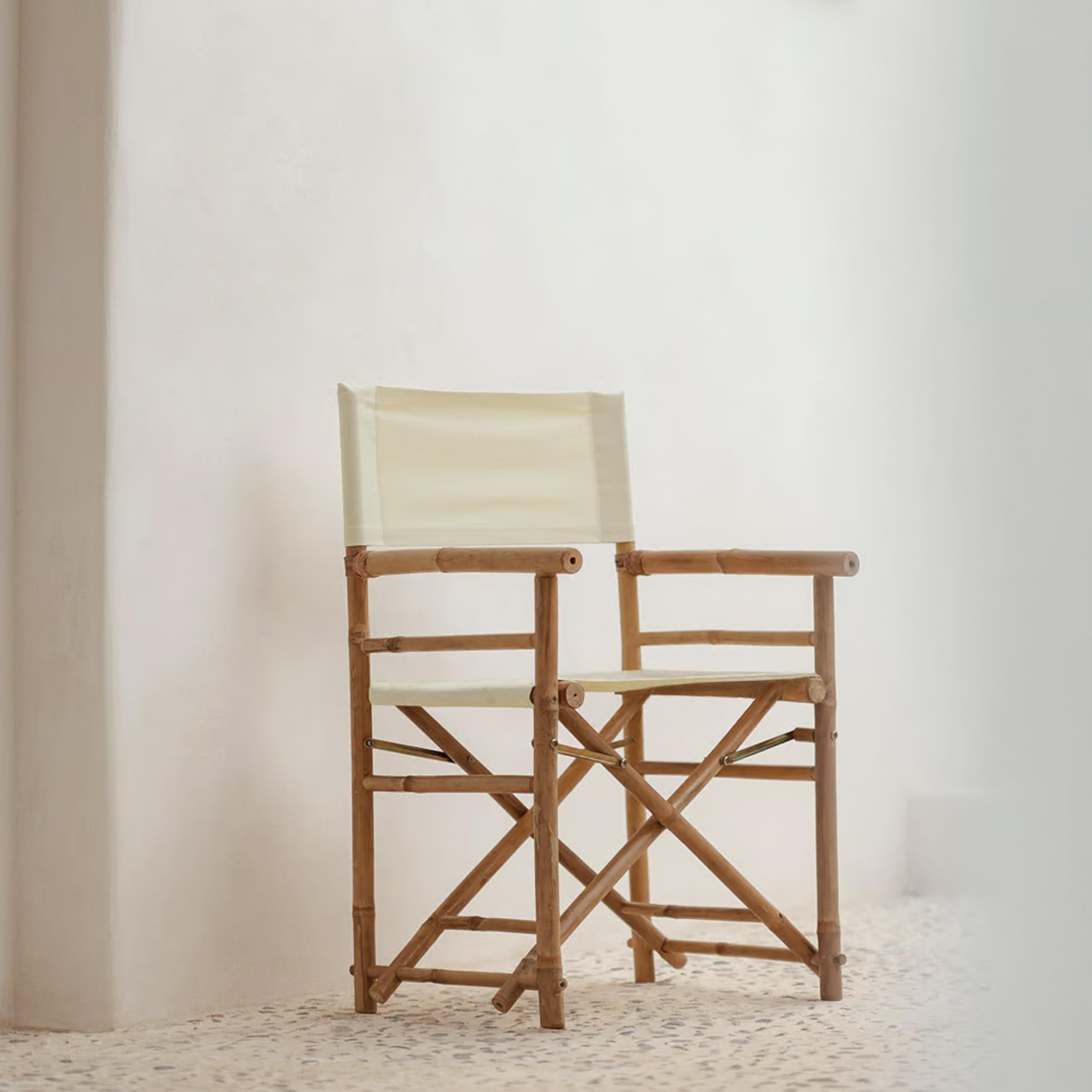 Brigros Estosa - Sedia regista in Bamboo con Telo in Cotone Bianco Set da 2-91x47x44 cm - Design Naturale e Confortevole, poltrona da giardino, poltrona in bamboo (Bianco)