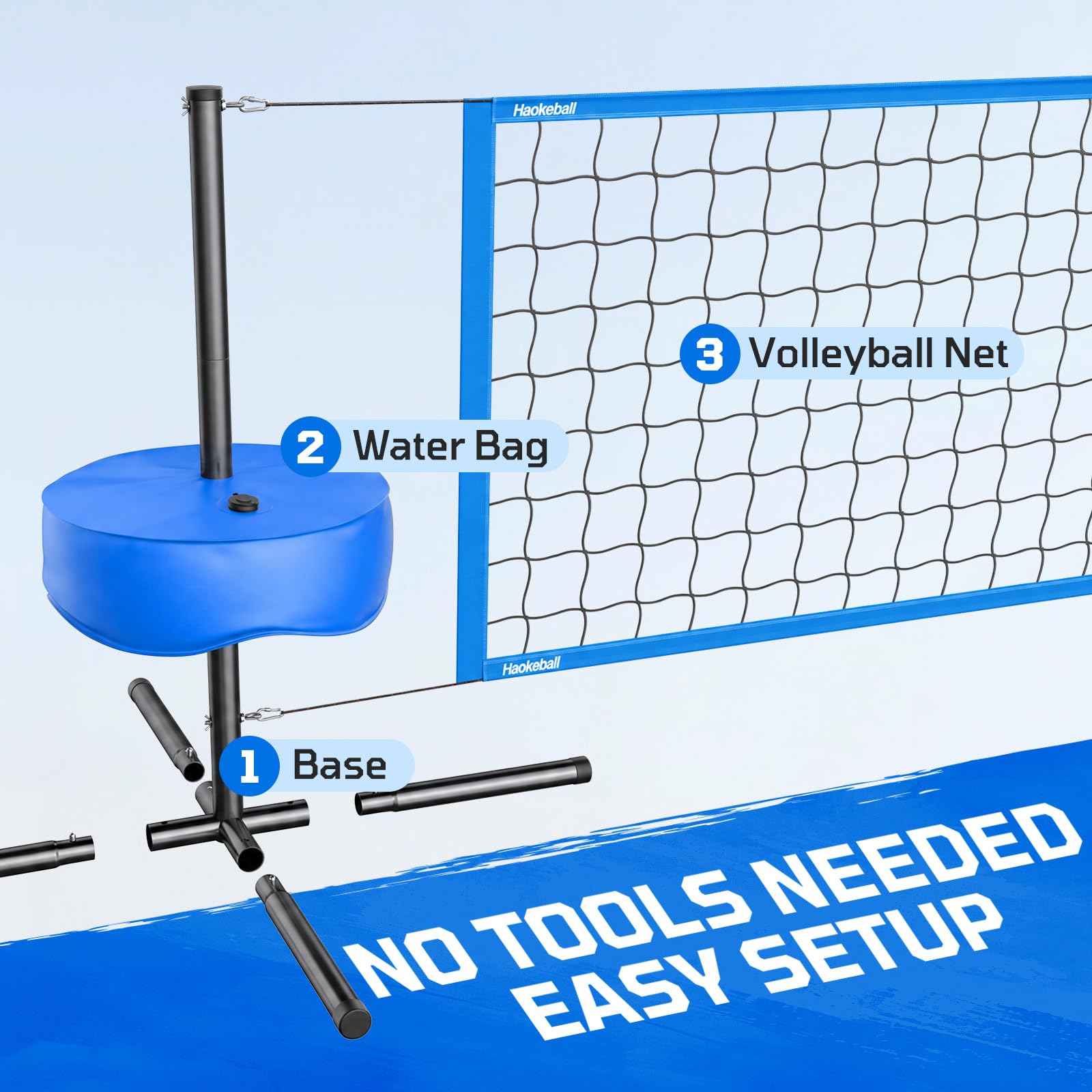 Haokelball Rete da pallavolo da piscina con luce, set da pallavolo da 4,5 a 9,5 m, lunghezza regolabile, rete da pallavolo per piscina con base ponderata, 2 palline da pallavolo Glow e pompa per