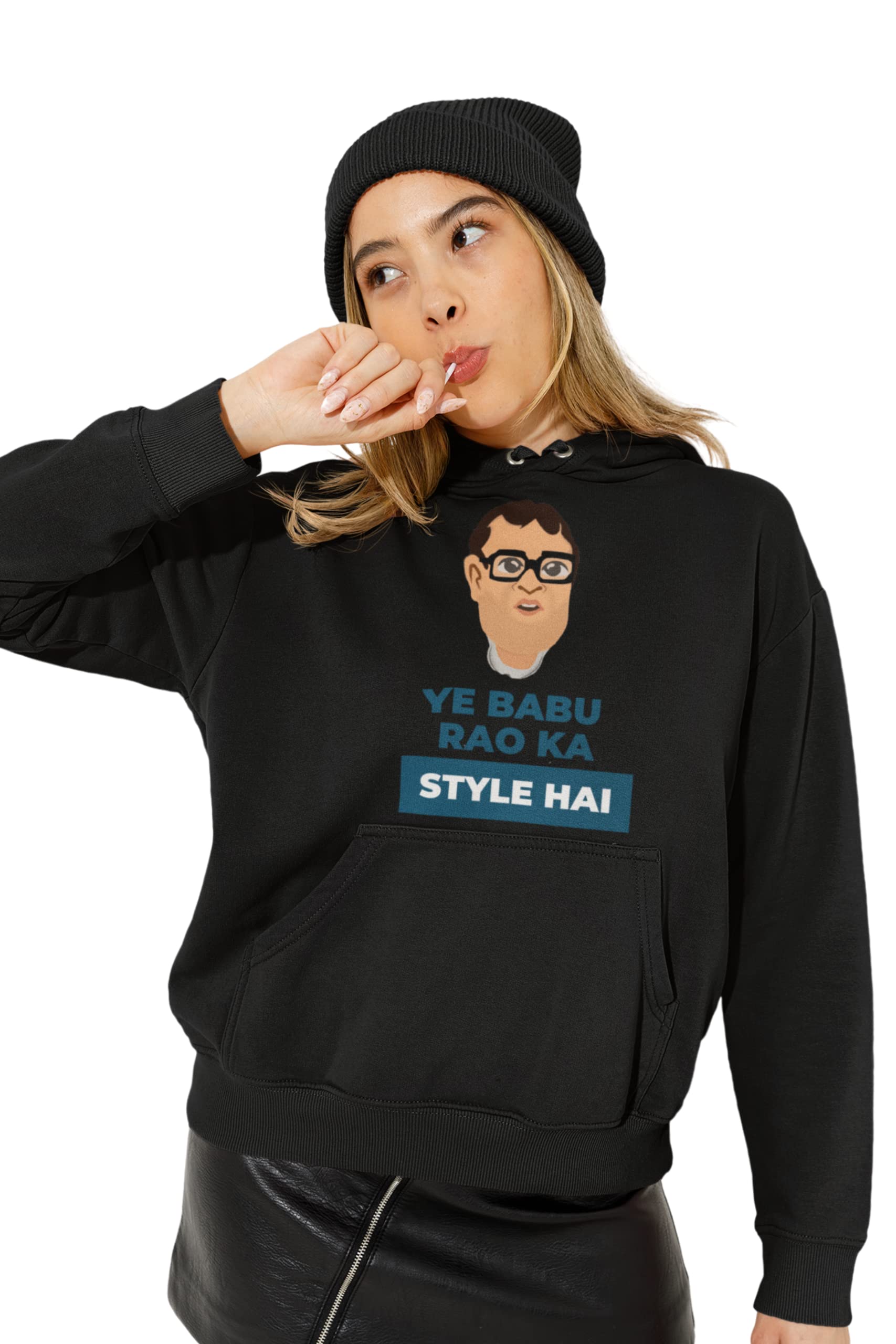 Broke Memers Ye baburao ka Style hai Meme Print Full Sleeve Hoodie with Front Pocket for Men and Women (Medium, Black)