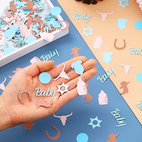 Miniatura 2 de Jollyboom Decoraciones de vaquero para baby shower, 200 piezas de confeti de vaquero occidental para mesas, confeti de mesa de doble cara, color