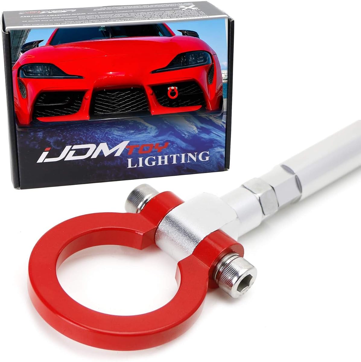 iJDMTOY Red Track Racing Style Tow Hook Ring Compatible with 2020-up Toyota Supra GR, Made of Lightweight Aluminum
