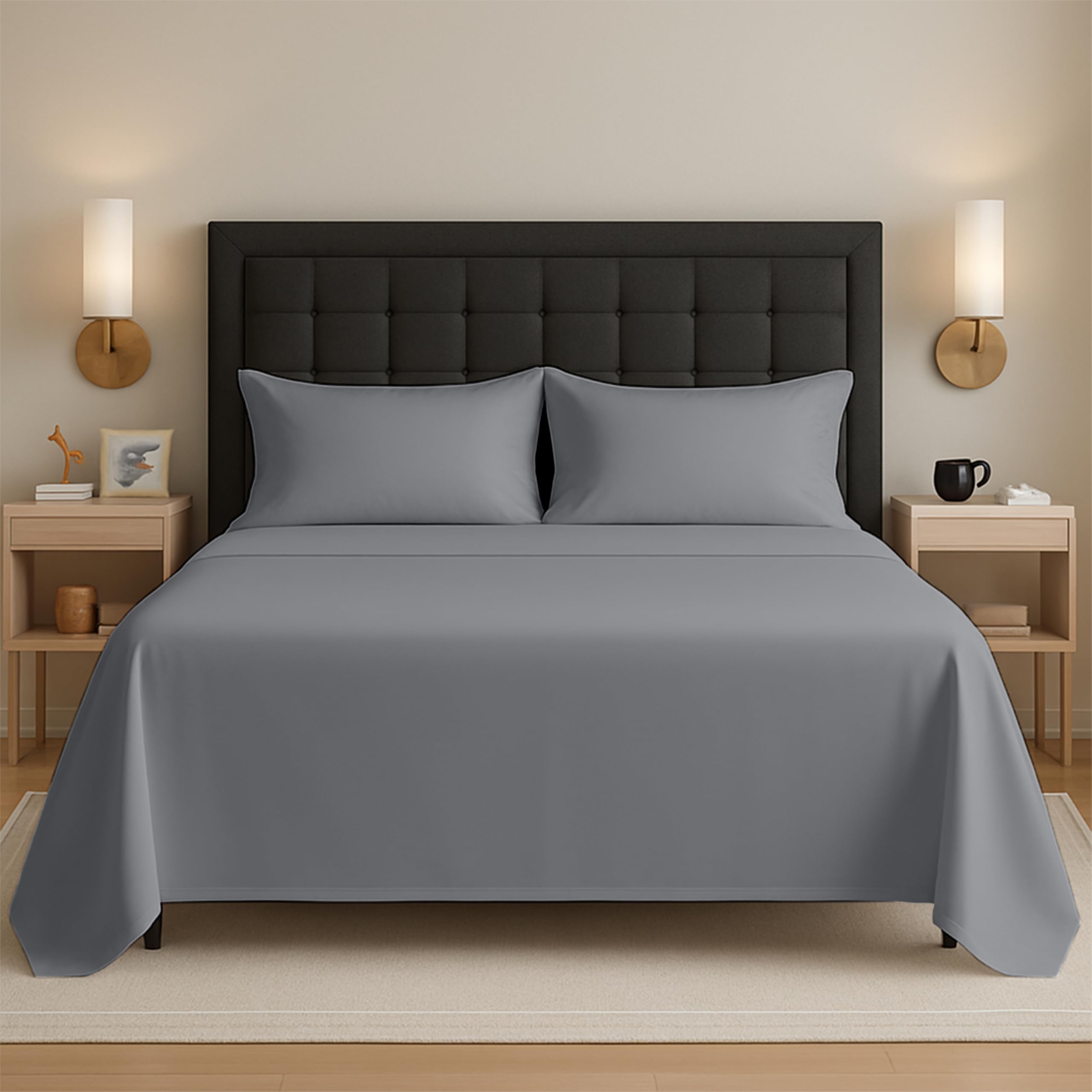 Egypto Easy Care Super King Flat Sheet – Breathable & Hypoallergic Flat Sheets – Shrinkage & Fade Resistant Flat Bed Sheet Grey