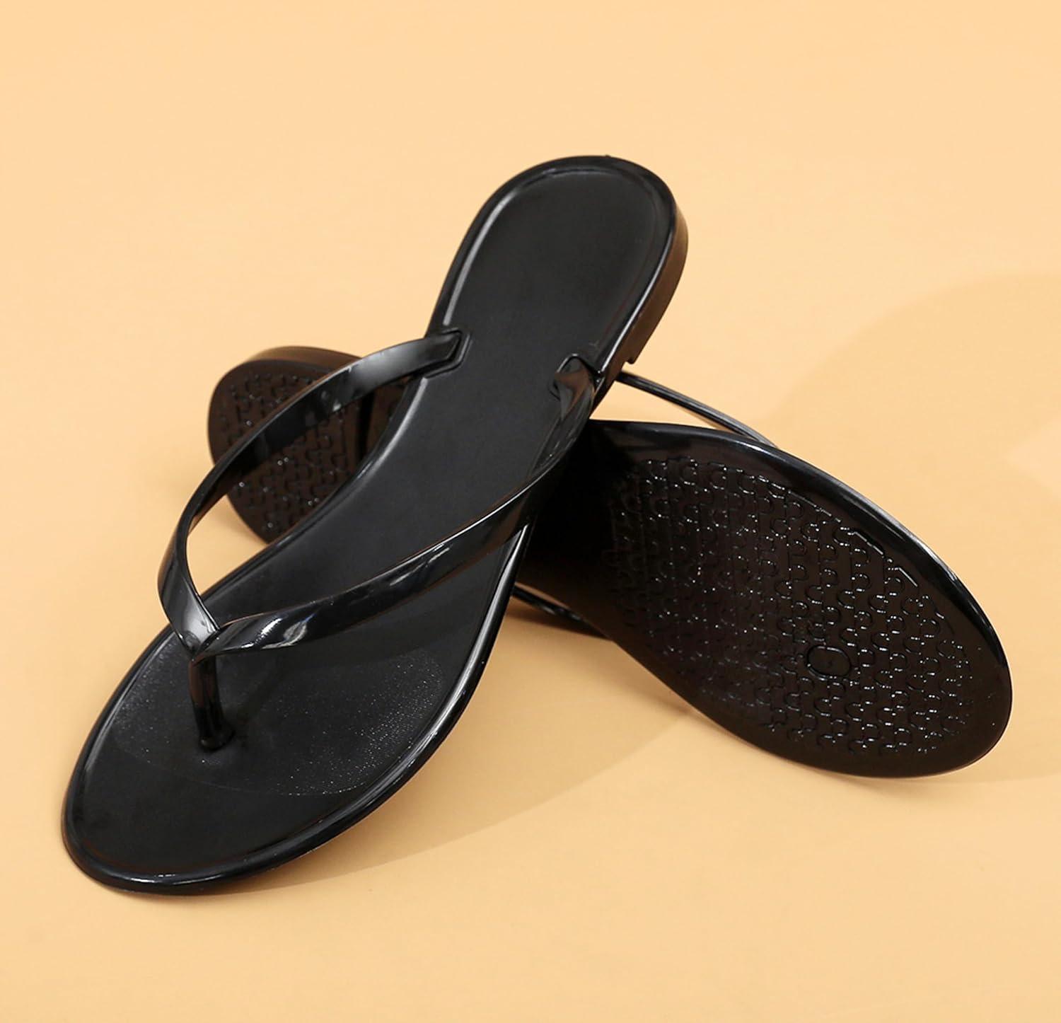 Flip Flops for Women Jelly Shoes Thong Sandals Jellies Flats Clear Slipper Summer Beach Pool Slides Size 10 Slip On Quick Drying Soft - Image 3