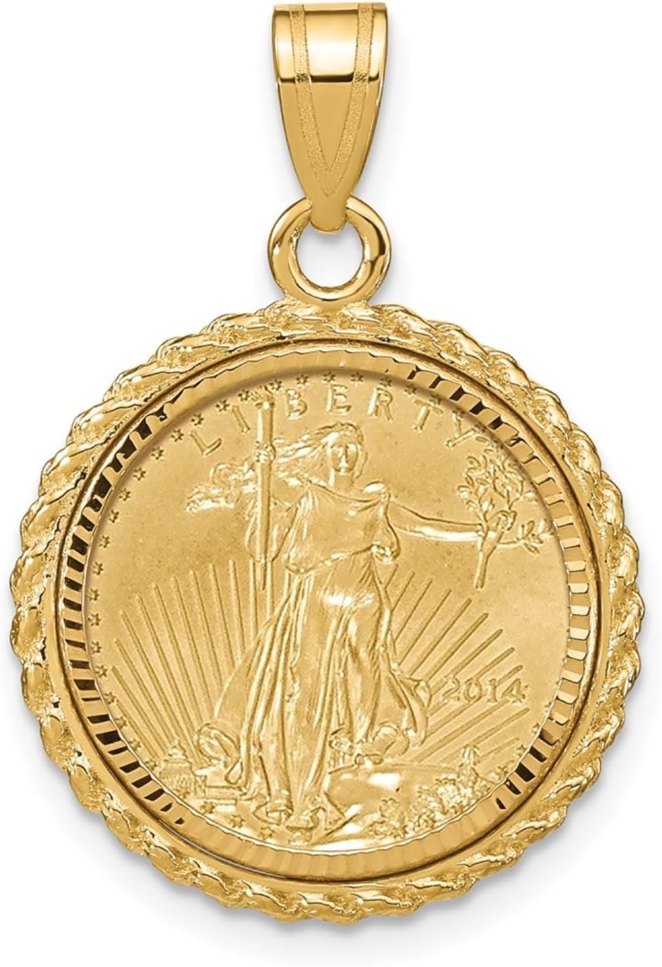 10k Yellow Gold Diamond-cut Rope 1/10oz Eagle Coin Bezel Pendant