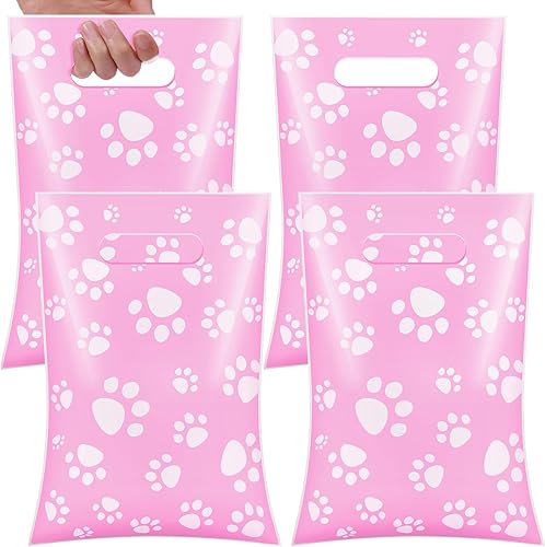 Miniatura 7 de Pasimy 100 bolsas de regalo de patas, bolsas de plástico a granel para mascotas, bolsas de regalo con estampado de patas de pata de perro, bolsas de