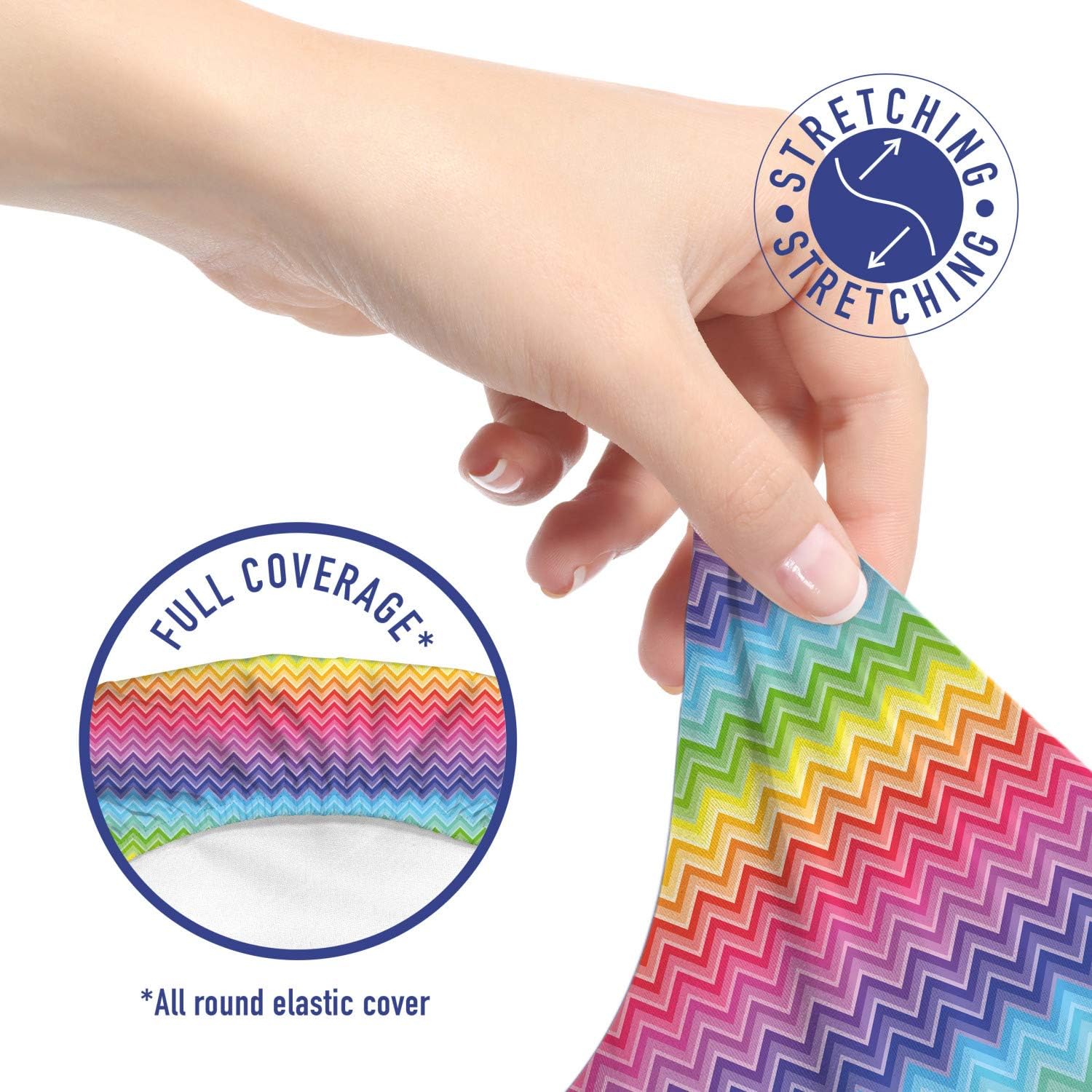 Lunarable Rainbow Office Chair Slipcover, Rainbow Colored Chevron Line Art Wave-Like Pattern Symmetrical Geometric Shapes, Protective Stretch Decorative Fabric Cover, Red Blue Purple