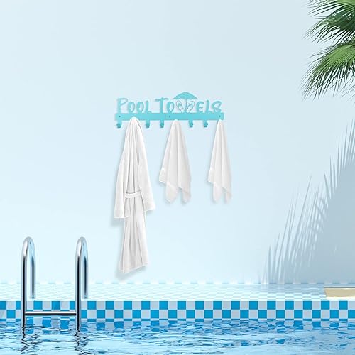 Miniatura 4 de IBosins Toallero de piscina con 8 ganchos, toallero montado en la pared para exteriores o baño, colgador de toallas para colgar albornoces, toallas,