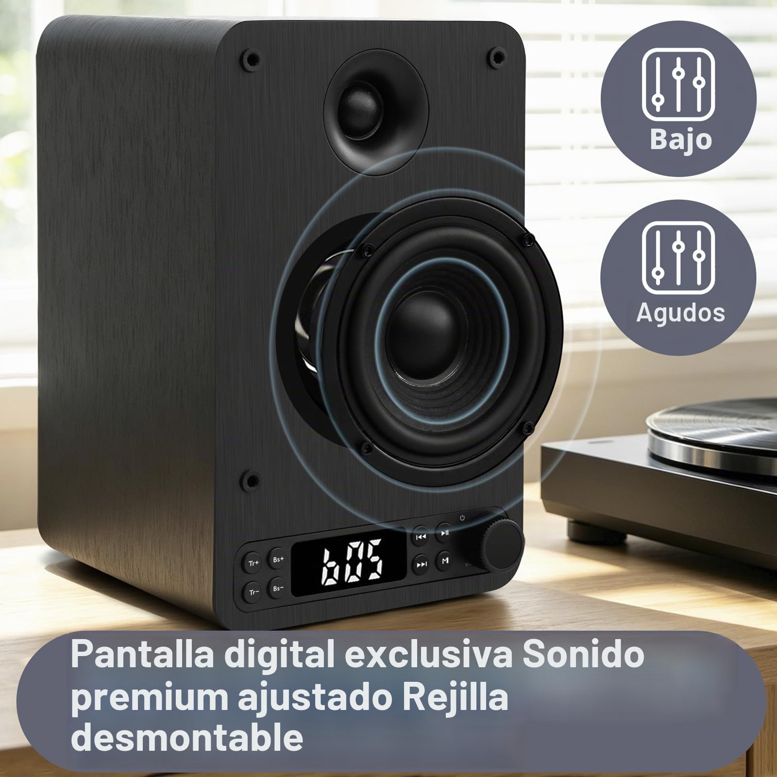 LEMEGA Core X1 - Altavoces de estantería – Par activo de 40 W con transmisión Bluetooth, altavoces HDMI ARC para TV, entradas ópticas/USB/AUX/RCA, pantalla LED completa, control de graves y agudos