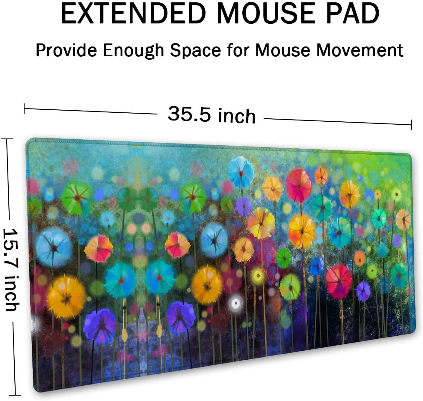SSOIU Desk Mat, Extended Gaming Mouse Pad 35.5x15.7 in, Large Non-Slip Rubber Base Mousepad with Stitched Edges, Waterproof Keyboard Mouse Mat Desk Pad for Work, Game, Office, Home - Watercolor Floral - Image 2