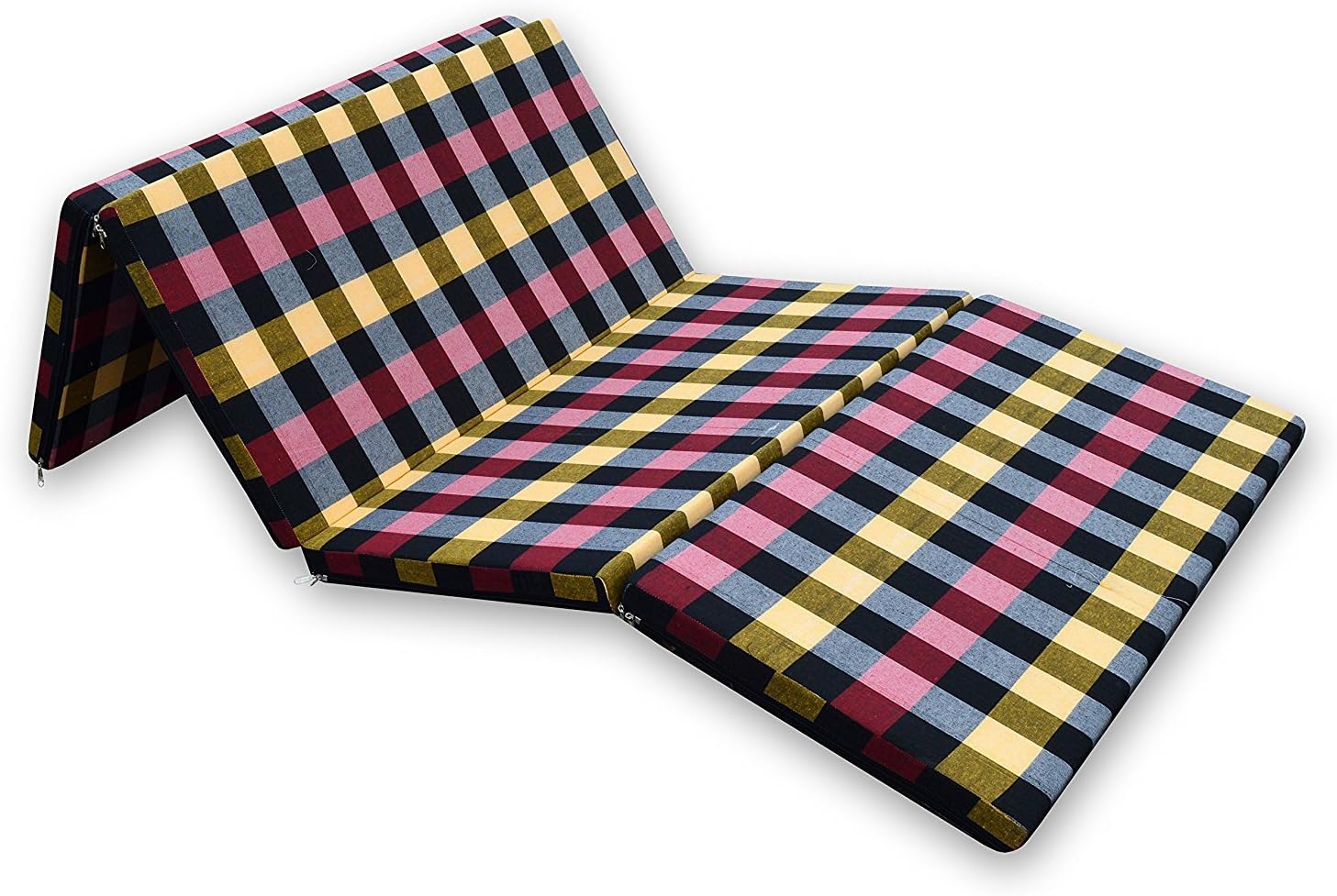 sleepinns Foam 5 Fold Single Bed Epe Slim Foldable Traveling Checkered Mattress (72x35x1-inch, Multicolour)