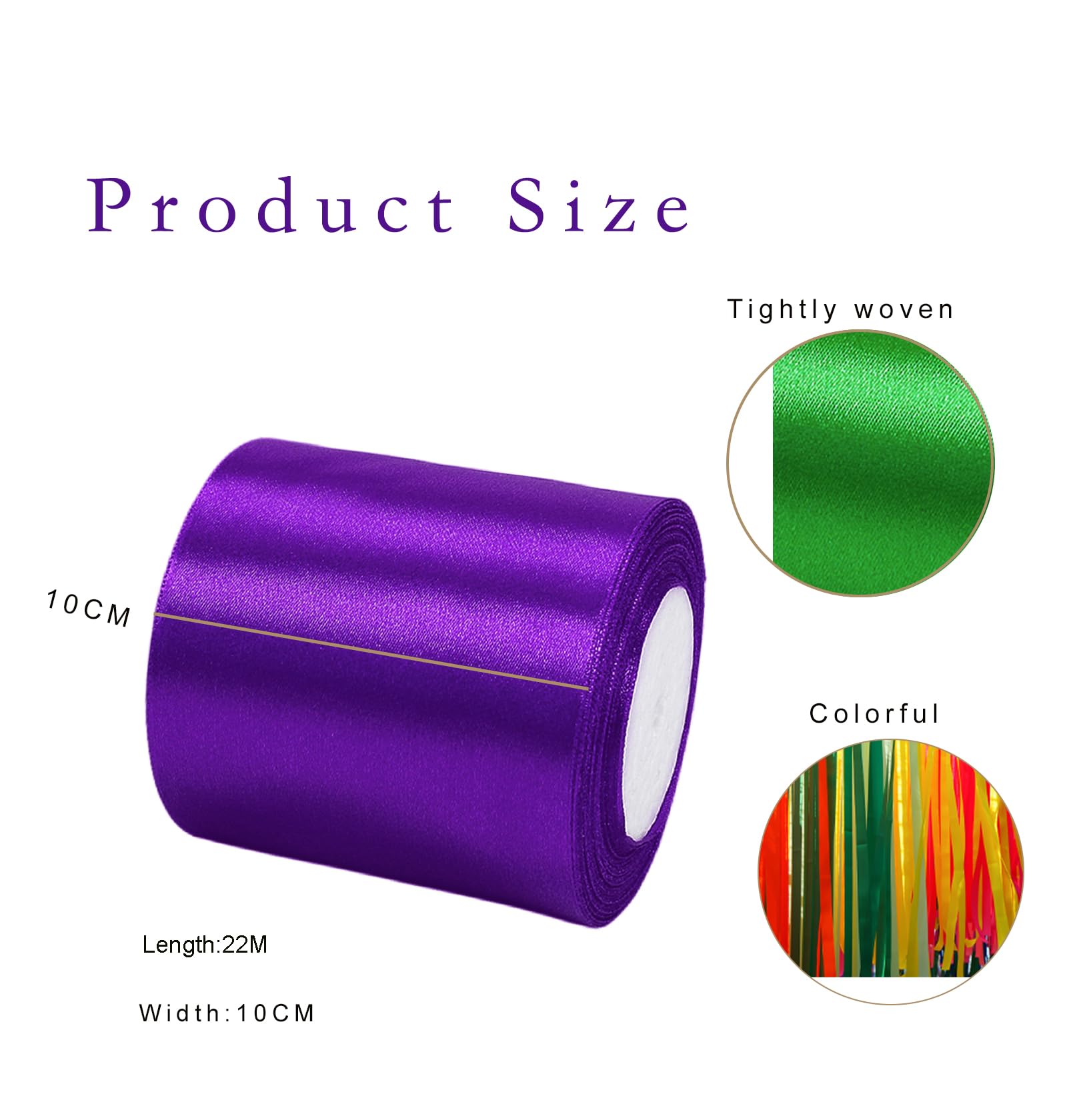 Wide Purple Ribbon 100mm Satin Ribbons for Gift Wrapping,22m 3.9Inch Cake Ribbon Silk Thick Ribbons Purple for Crafting,Halloween,Xmas Party,Wedding Car,Hair Bows,Cake Decorations - Image 2