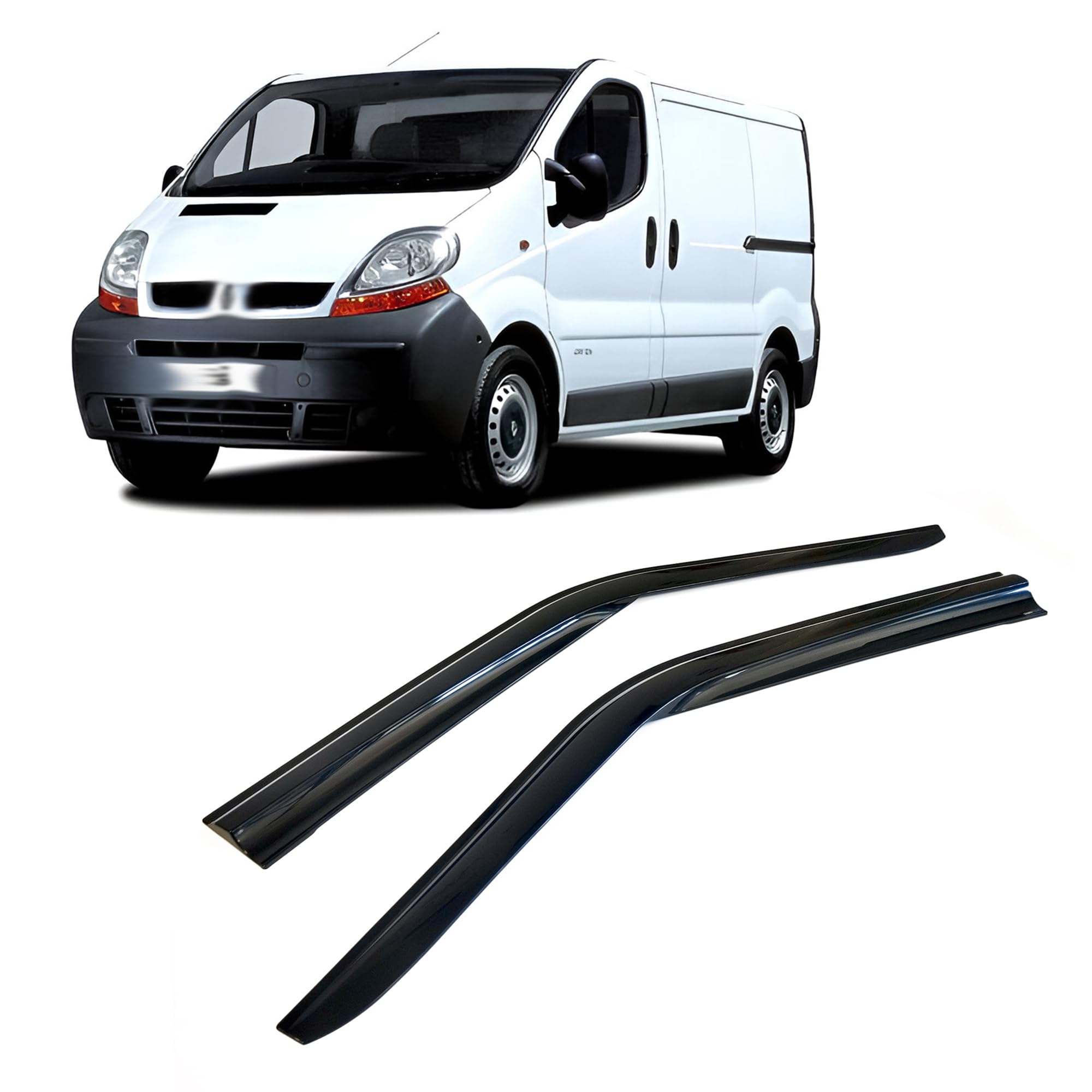 Lot de 2 déflecteurs d'air - Déflecteurs d'air - Déflecteurs de pluie - Pour fenêtre de voiture - Compatibles avec Renault Trafic 2003-2015 - Protection contre la pluie - Collants