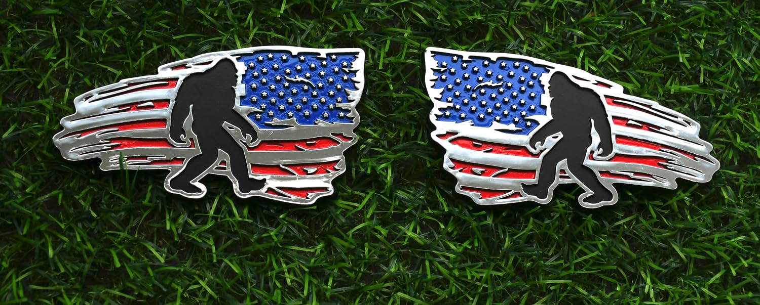 Emblemas de bandera americana Sasquatch azul cromado pegatinas 3D coche y moto 7