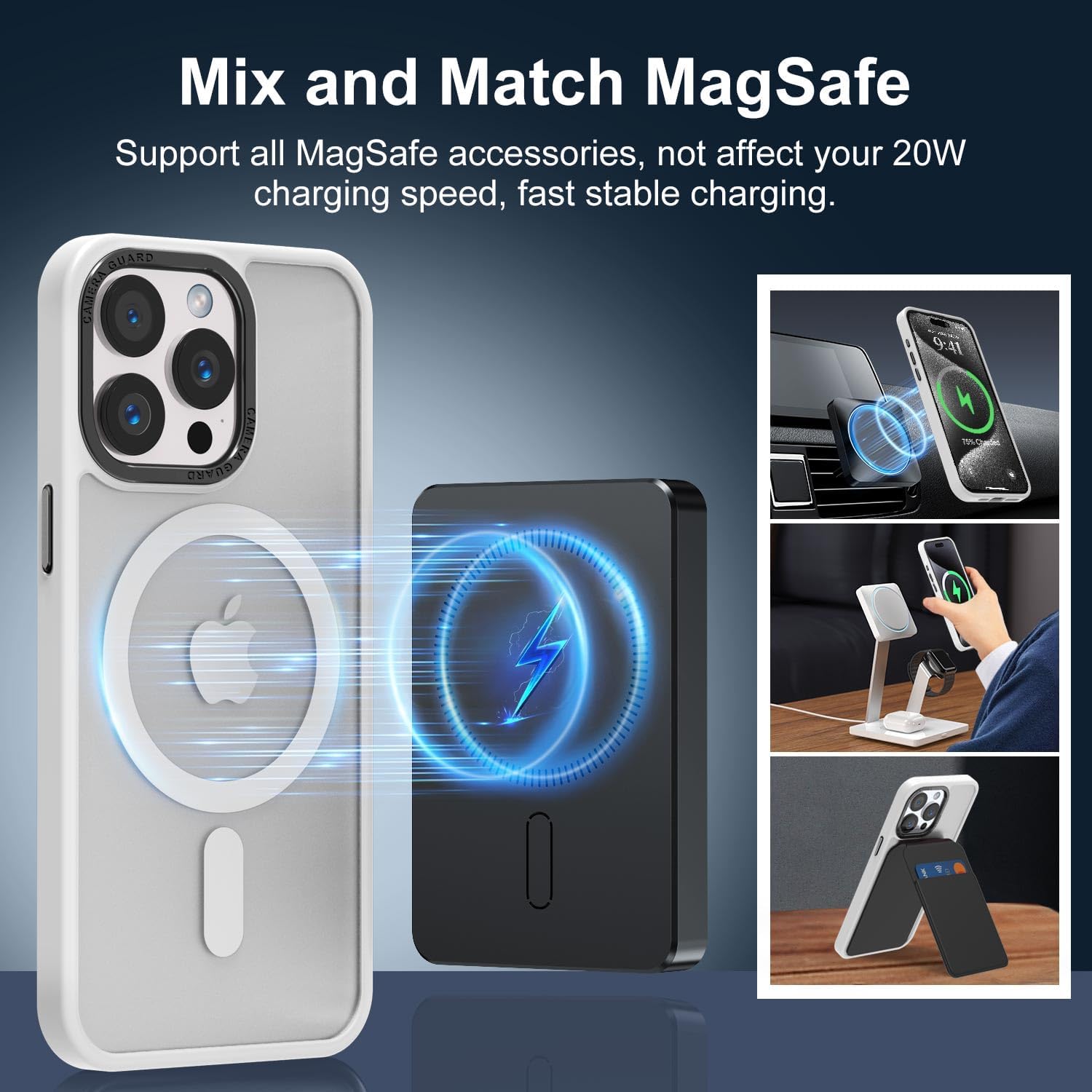 Vooii Strong Magnetic for iPhone 15 Pro Max Case, [Compatible with Magsafe] [13FT Military Grade Drop Protection] Slim Shockproof Translucent Matte Case for iPhone 15 Pro Max 6.7 inch - Frosted White - Image 2