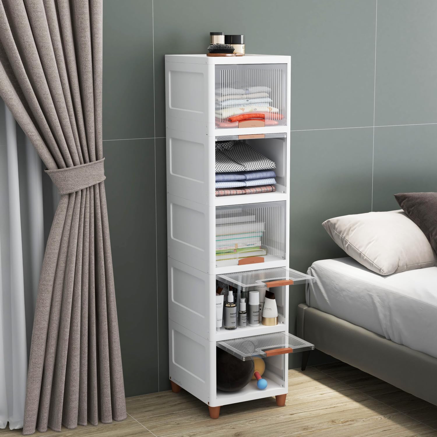 JD FRESH 5 Tier Drawers for Storage Cabinet/Plastic Storage Drawer/Cupboard for Multipurpose Storage Organizer/Stackable Storage Box/Multipurpose Storage Rack/Plastic Wardrobe Organizer (White)-image-21