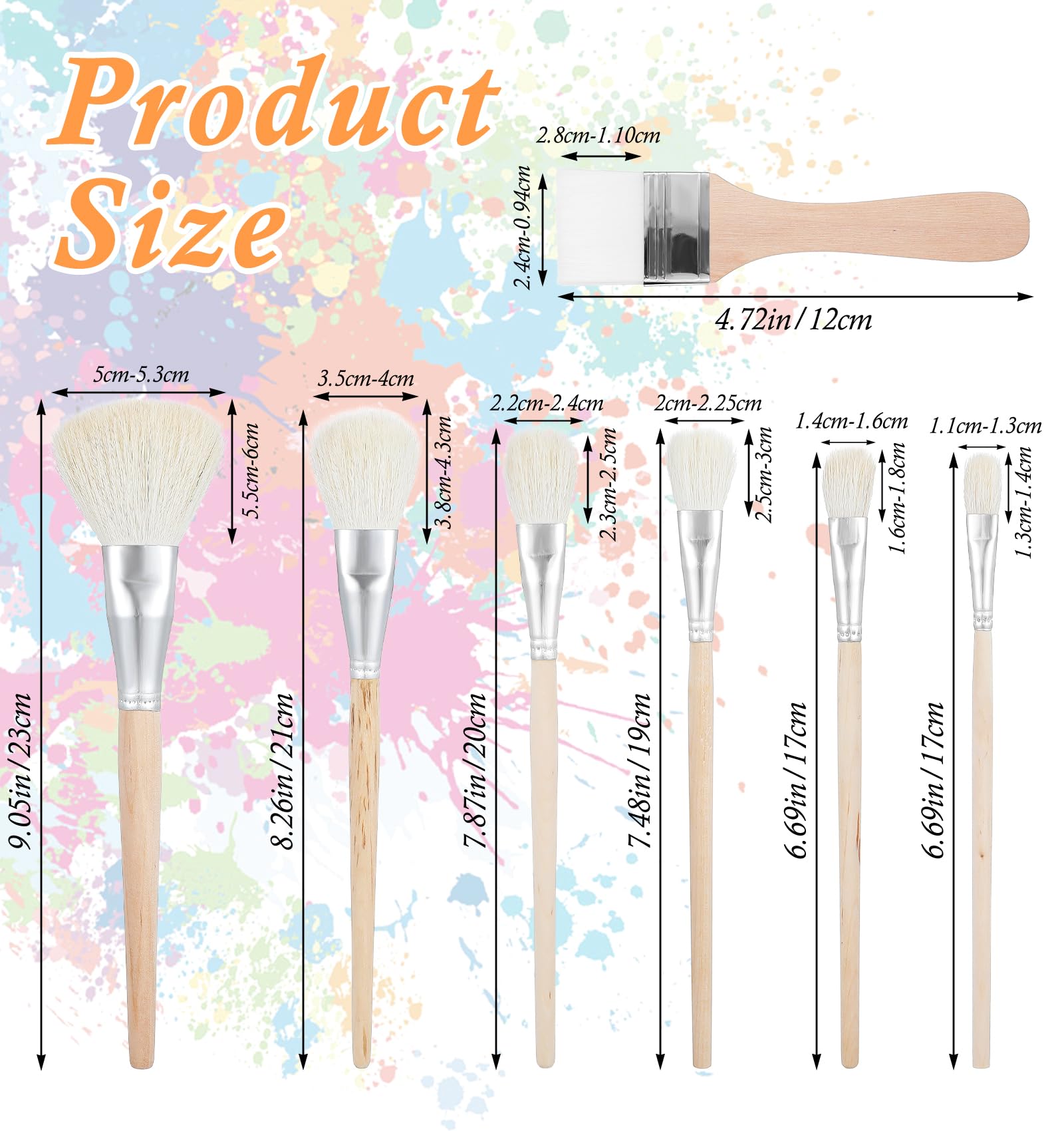 Lot De 7 Pinceaux Pour Peinture Acrylique - Pinceaux Serpillères à Dorer - Idéal Pour Estomper, Mélanger Et Appliquer La Feuille D’or - Manche En Bois, Poils Durables