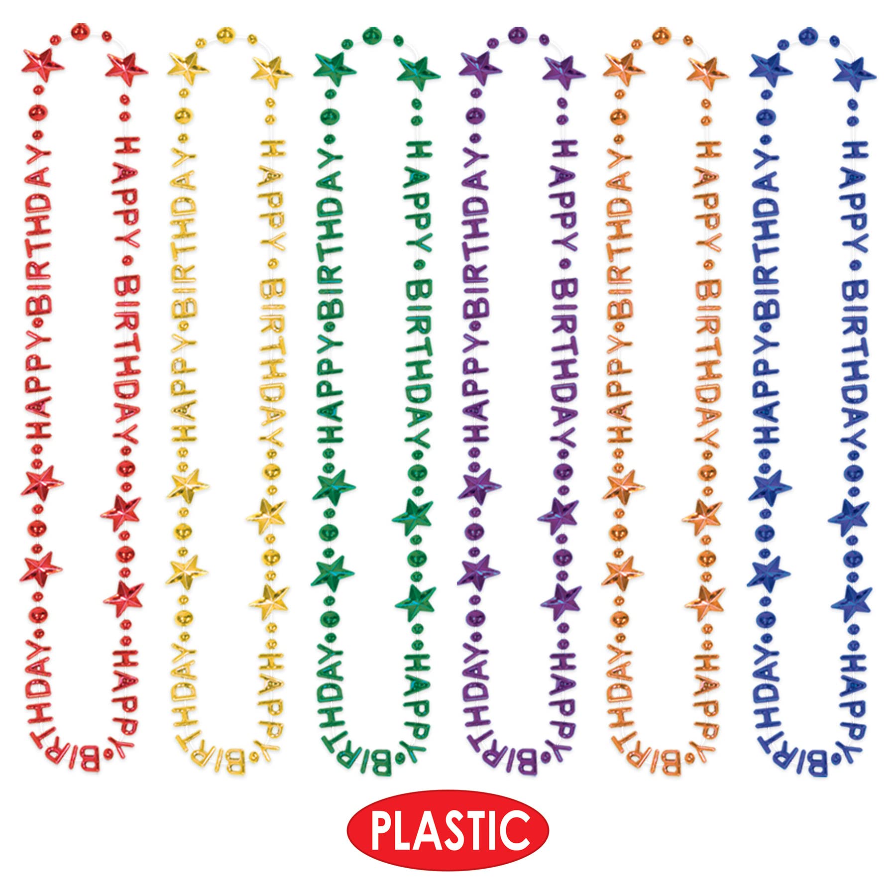 Beistle 57239-ASST 12-teiliges buntes Plastik-Geburtstagsgeschenk Halsketten als Gastgeschenk, Kunststoff, Mehrfarbig