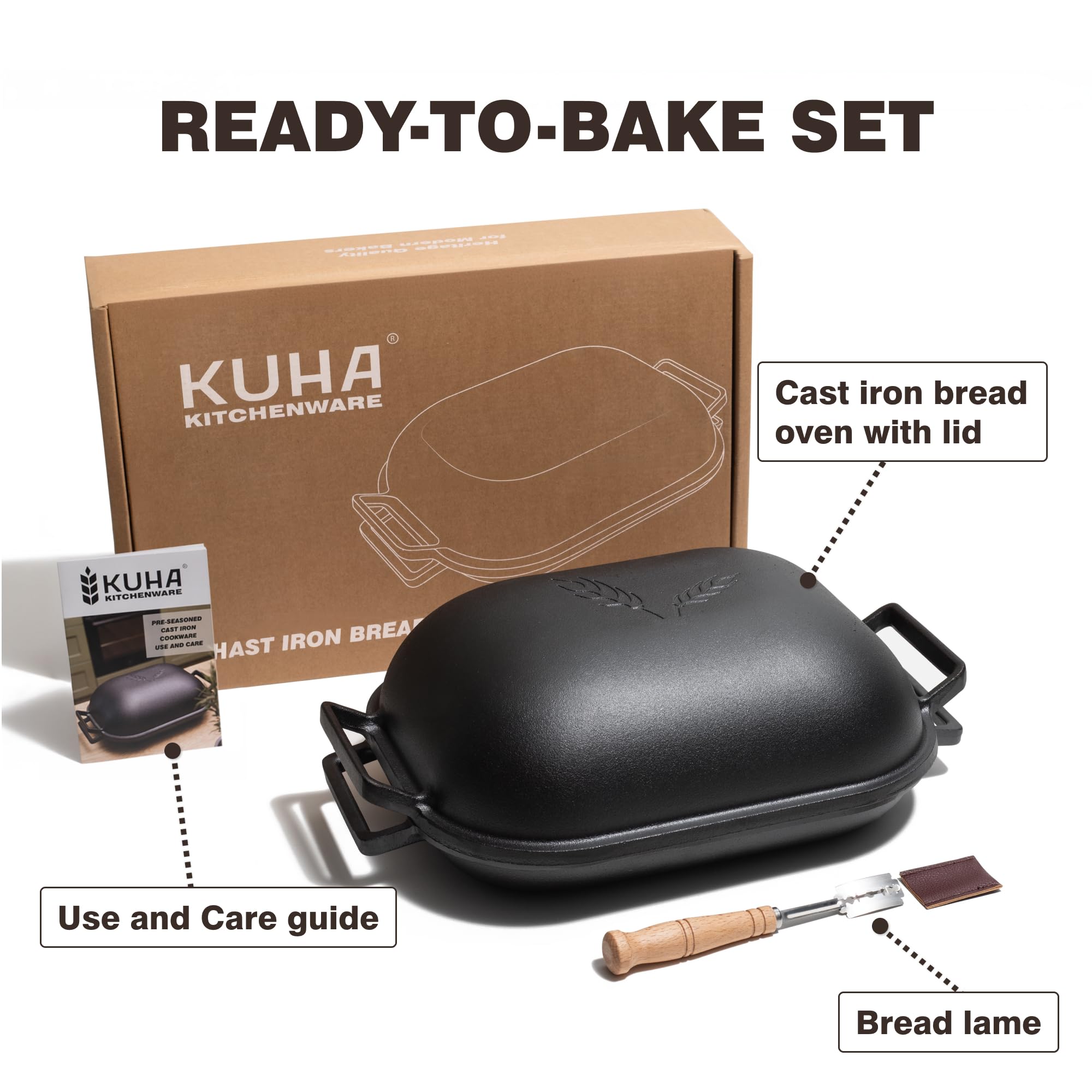 KUHA Gusseisen-Brotbackofen mit Deckel, ovaler Dutch Oven für