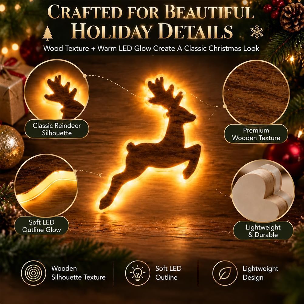 LED Reindeer Wall Decorations, Christmas Glow Wall Silhouette Lights (21PC)