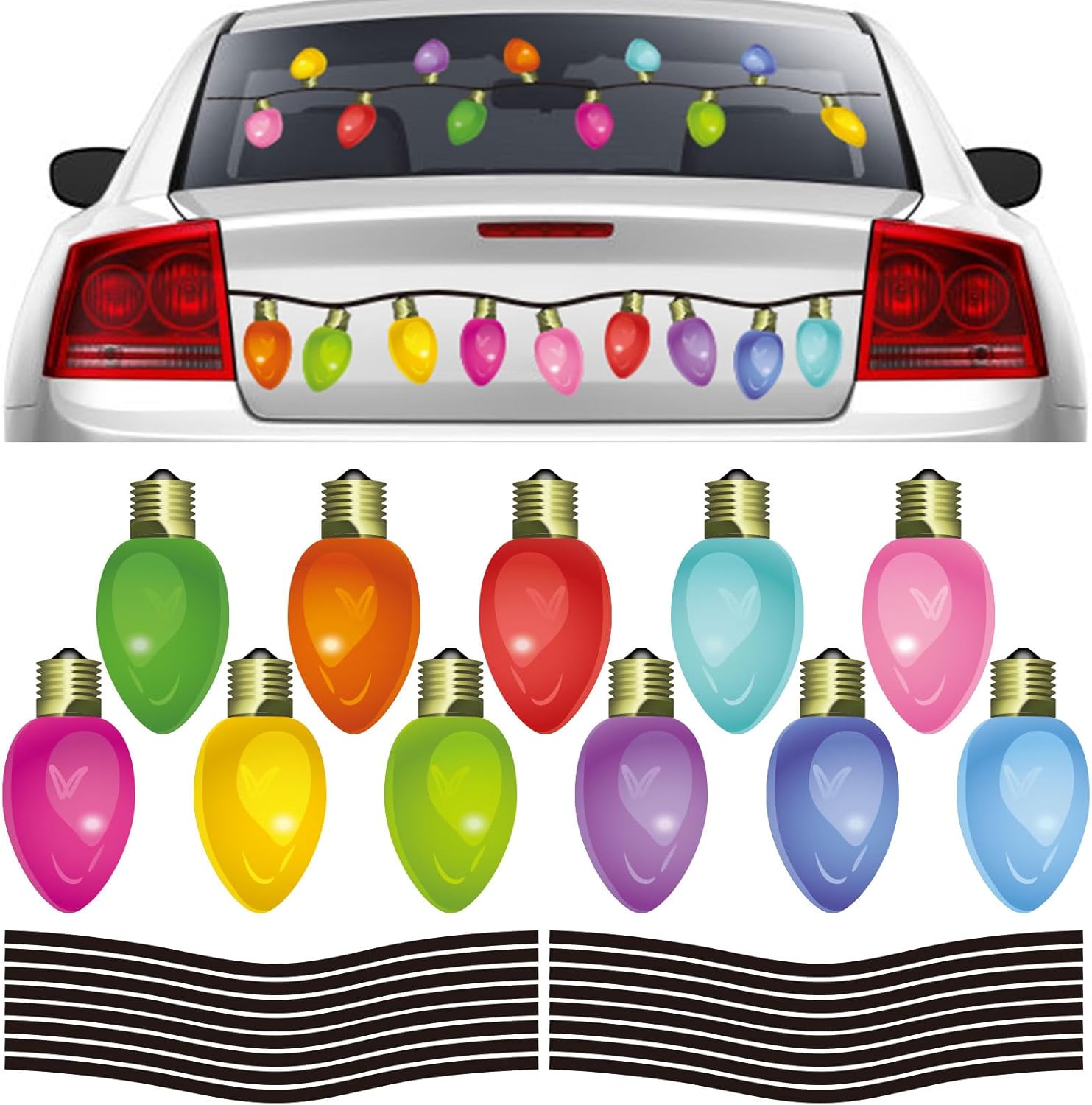 Whaline 124Pcs Christmas Car Light Bulb Stickers with Wire