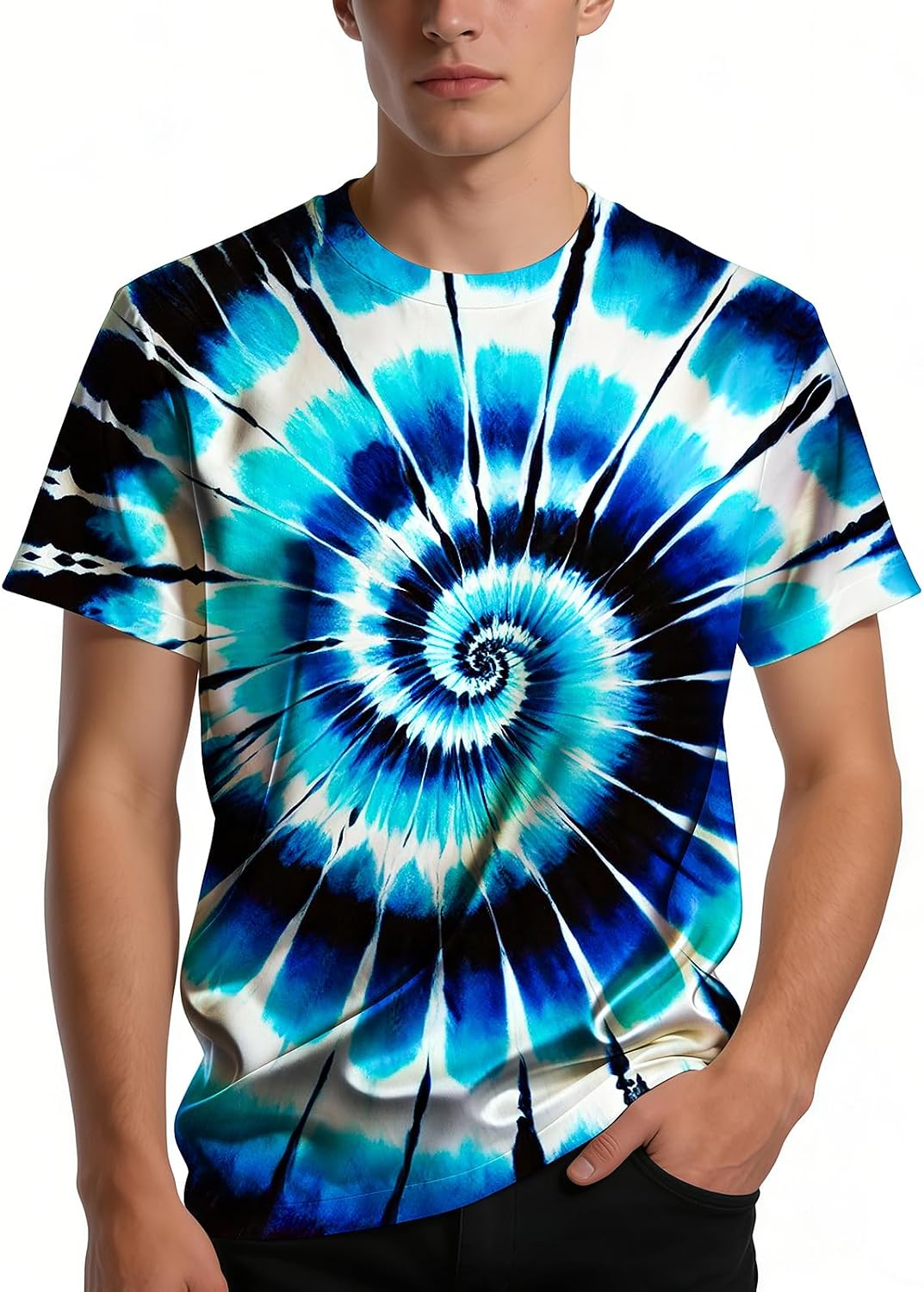 Unisex Adult Tie Dye Shirt Casual Crewneck Short Sleeve Top for Men Women Hippie T-Shirt