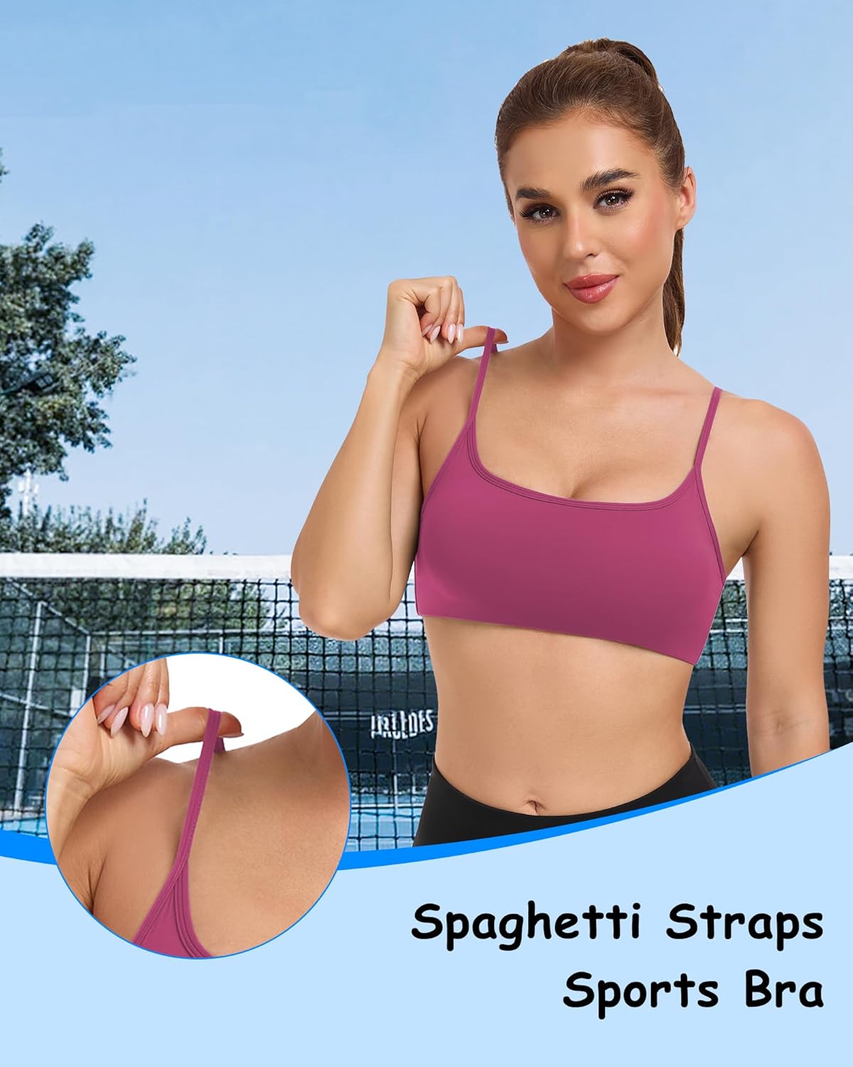 QUOJIZY Sports Bras for Women Open Back Workout Tops for Women Yoga Bra Spaghetti Straps Twist Back - Image 5