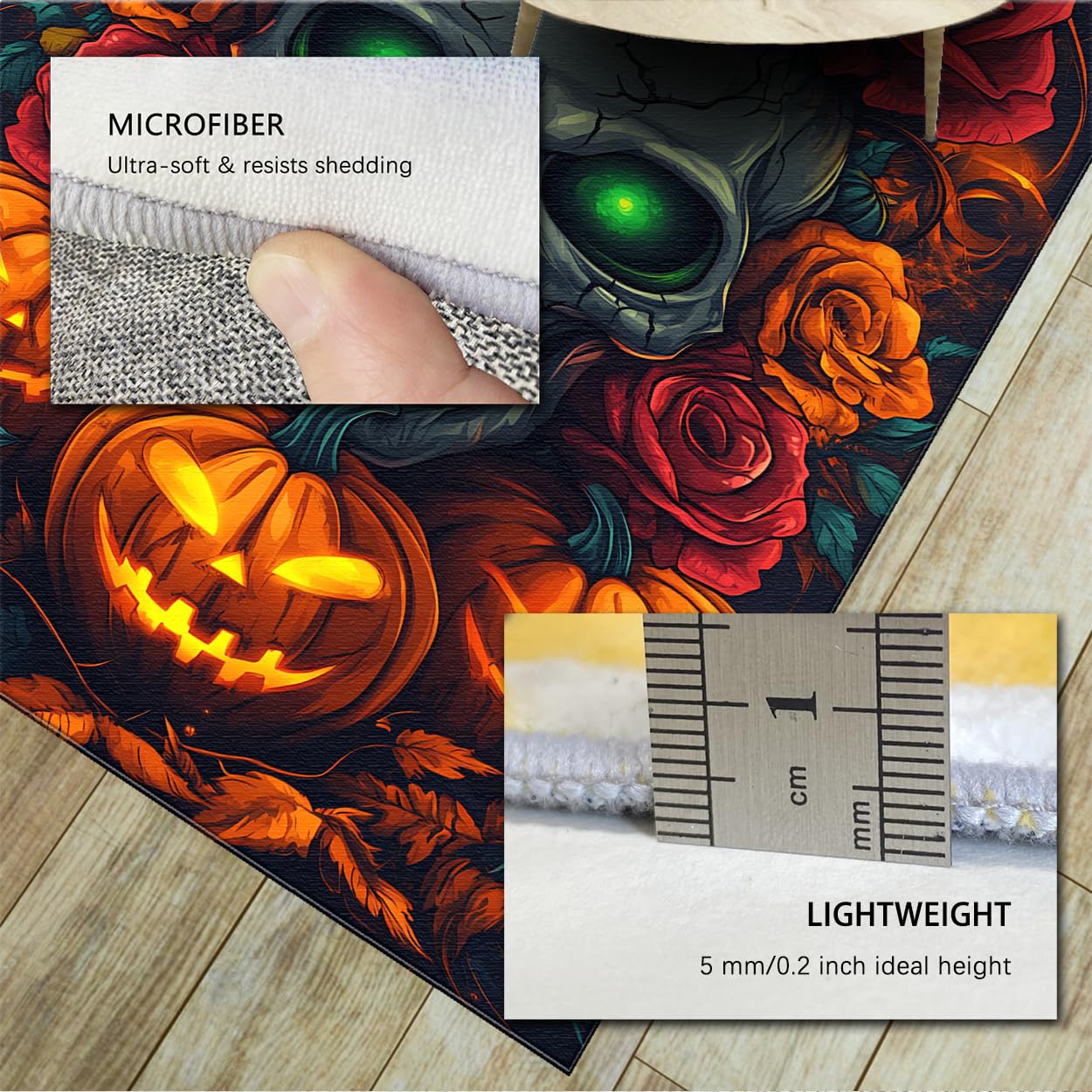 Styl Halloween 12 cm x 18 cm - dywaniki gotycka czaszka i dynie wzór róży niski runo mata podłogowa do salonu sypialni przenośna składana