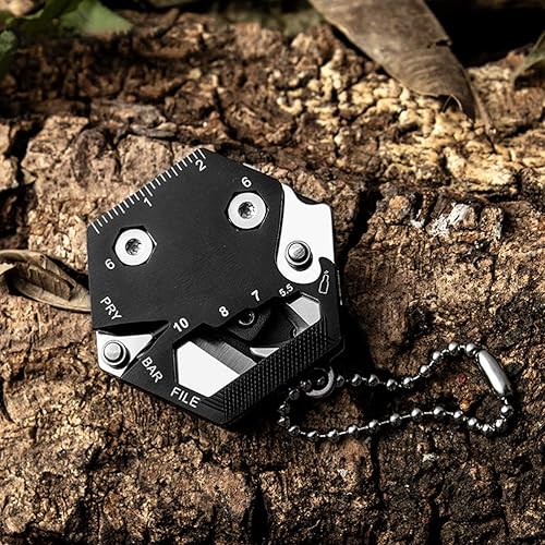 Miniatura 7 de Llavero multiherramienta de forma hexagonal, multiherramienta de bolsillo portátil con cortador plegable, juego de destornilladores, abrebotellas y